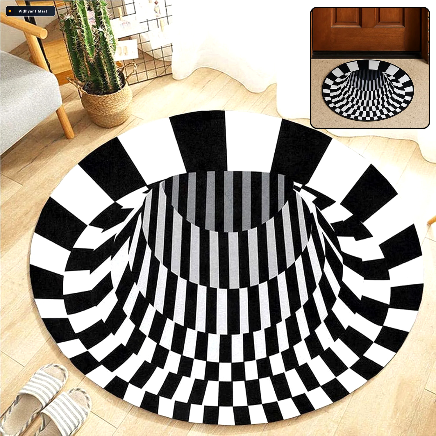 Vidhyant Mart 3d Optical Illusion Round Rug Anti Skid 60 Cm Floo 1