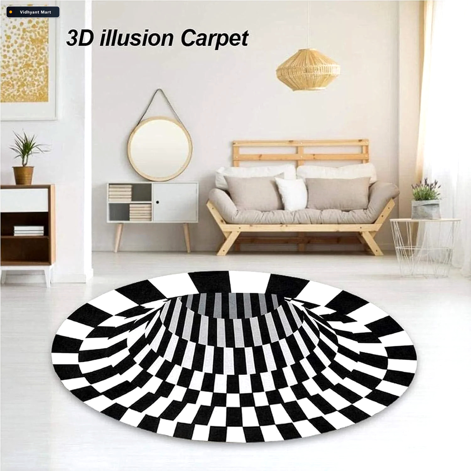 Vidhyant Mart 3d Optical Illusion Round Rug Anti Skid 60 Cm Floo 2