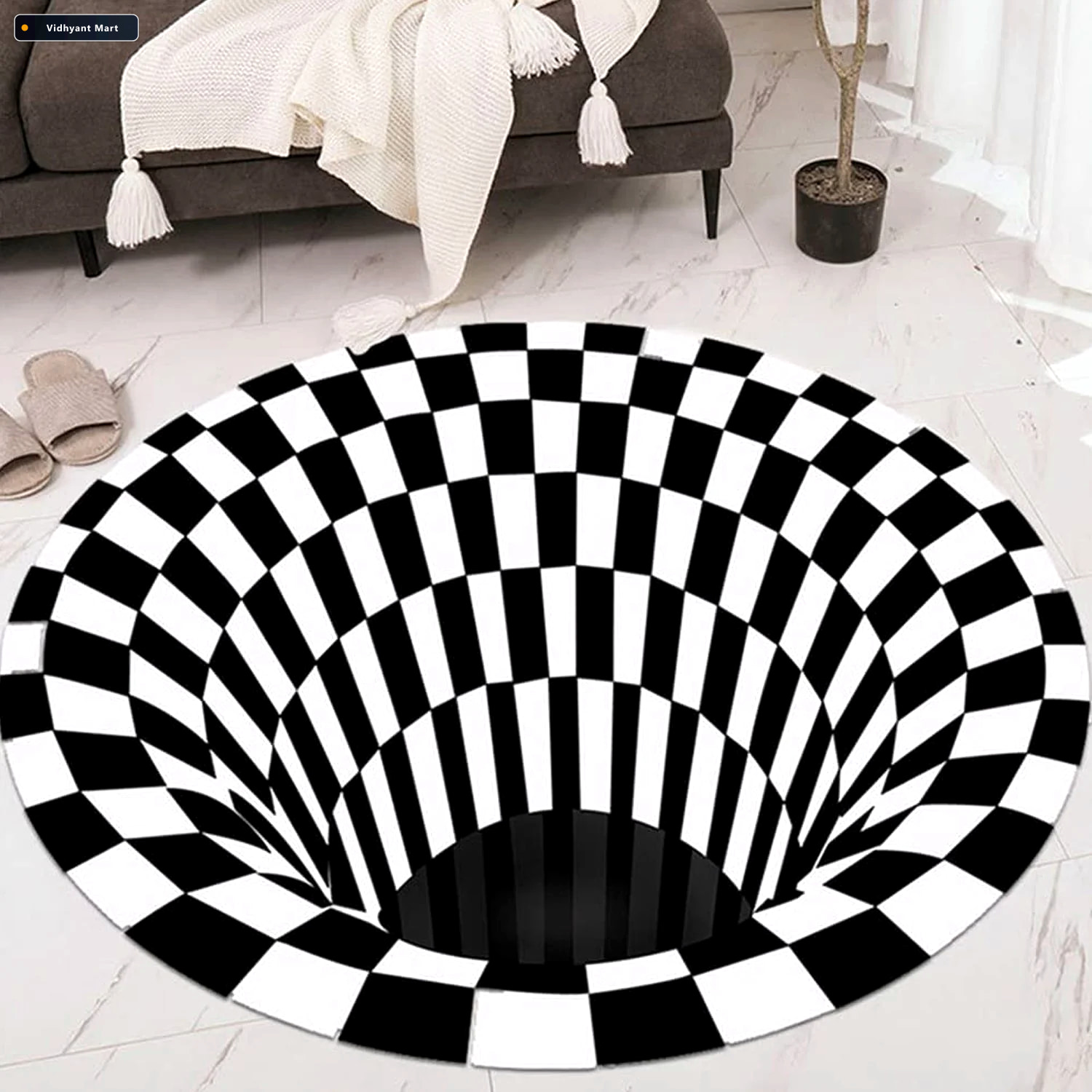 Vidhyant Mart 3d Space Round Carpet Non Slip Optical Illusion Ru 1
