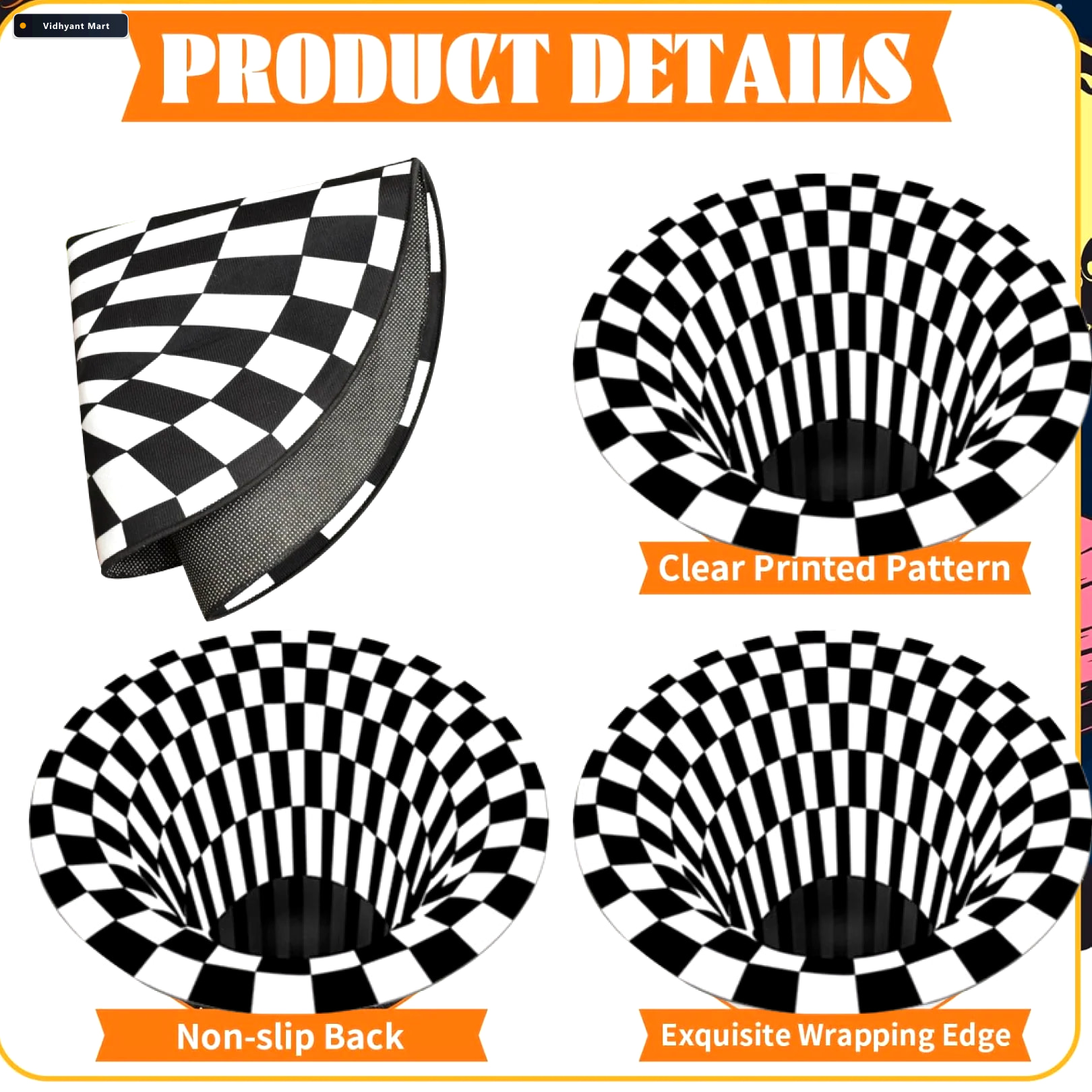 Vidhyant Mart 3d Space Round Carpet Non Slip Optical Illusion Ru 2