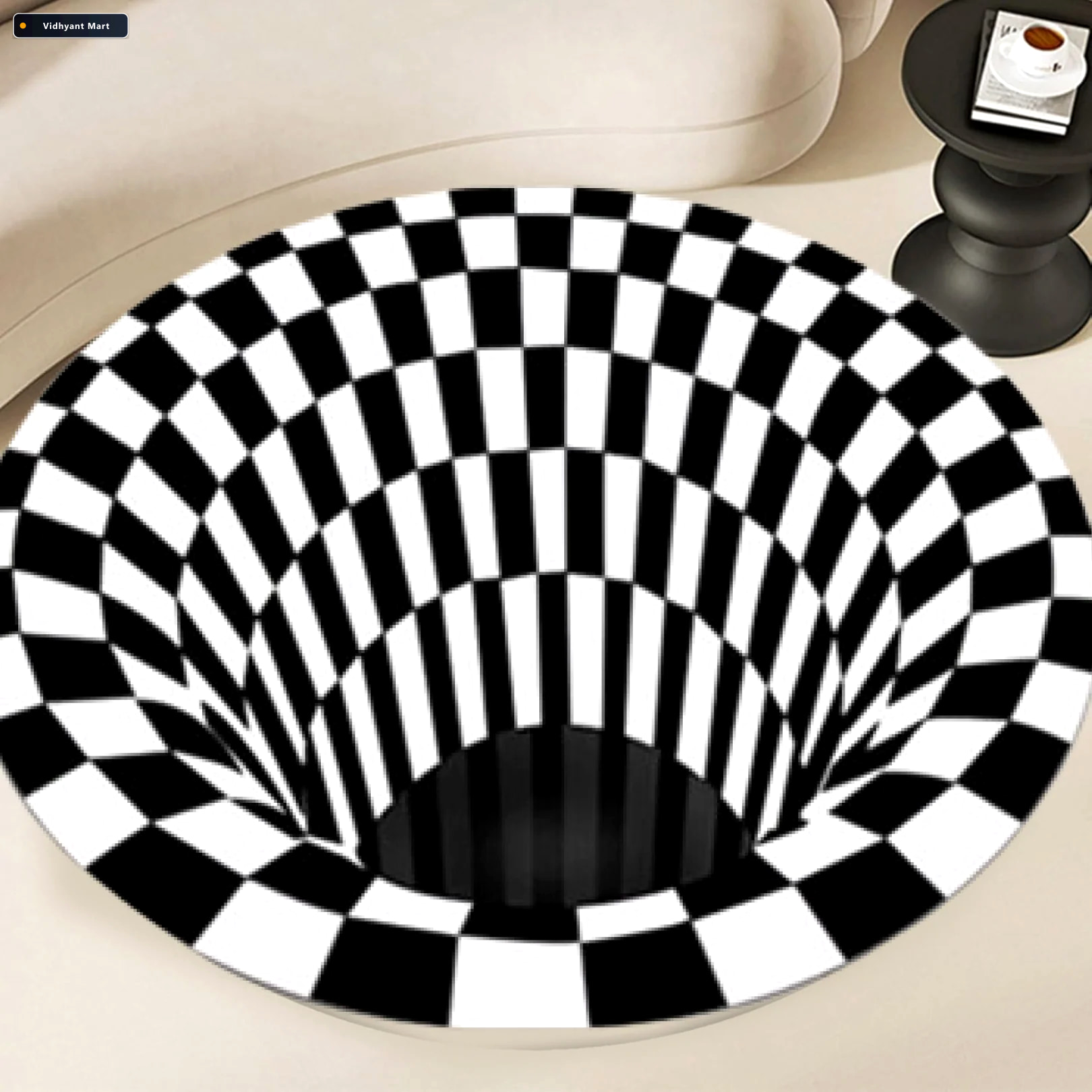 Vidhyant Mart 3d Space Round Carpet Non Slip Optical Illusion Ru 3