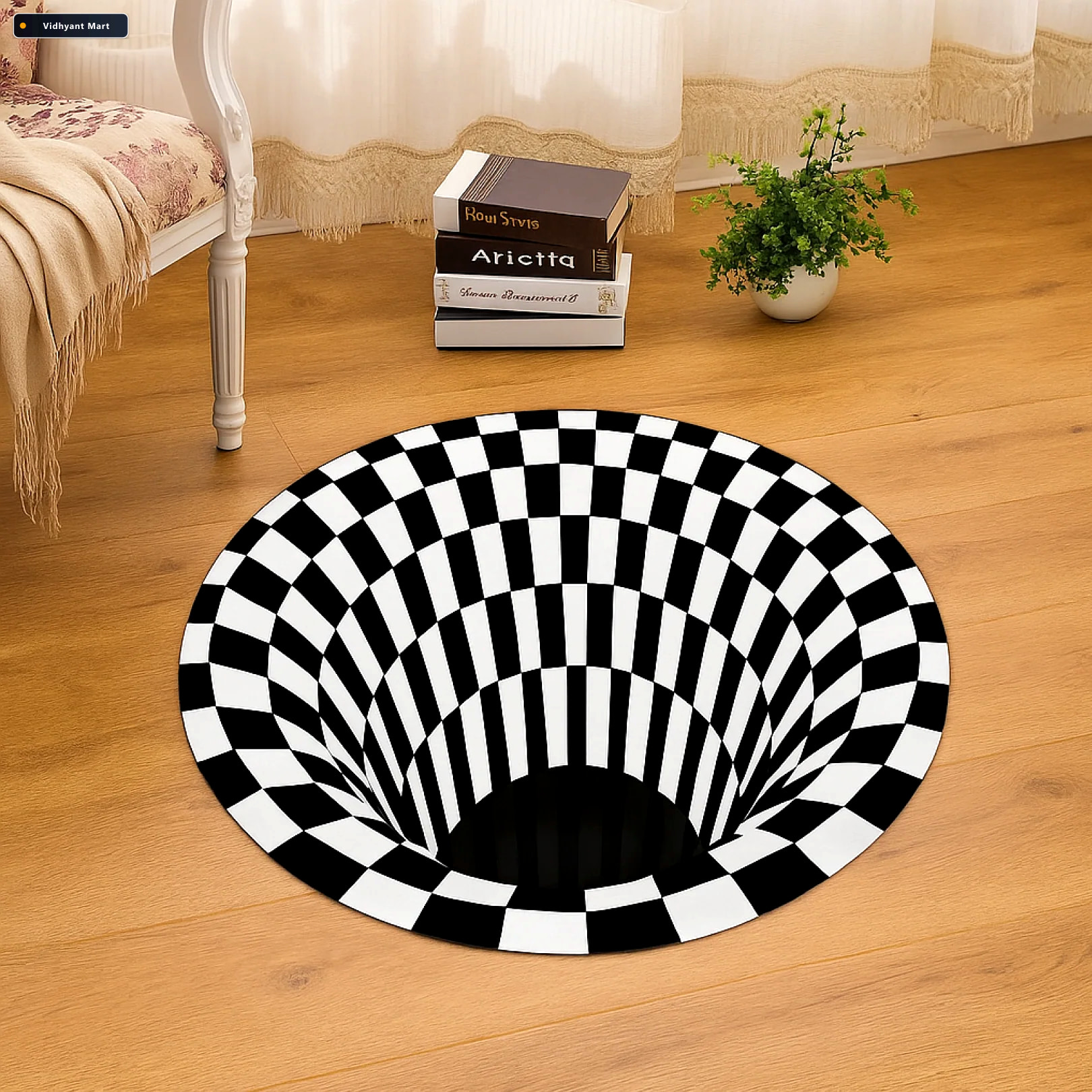 Vidhyant Mart 3d Space Round Carpet Non Slip Optical Illusion Ru 5