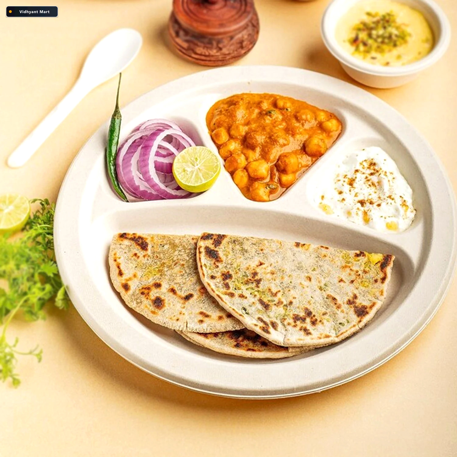 Vidhyant Mart 4 Compartment Disposable Food Serving Plate Set Of 2