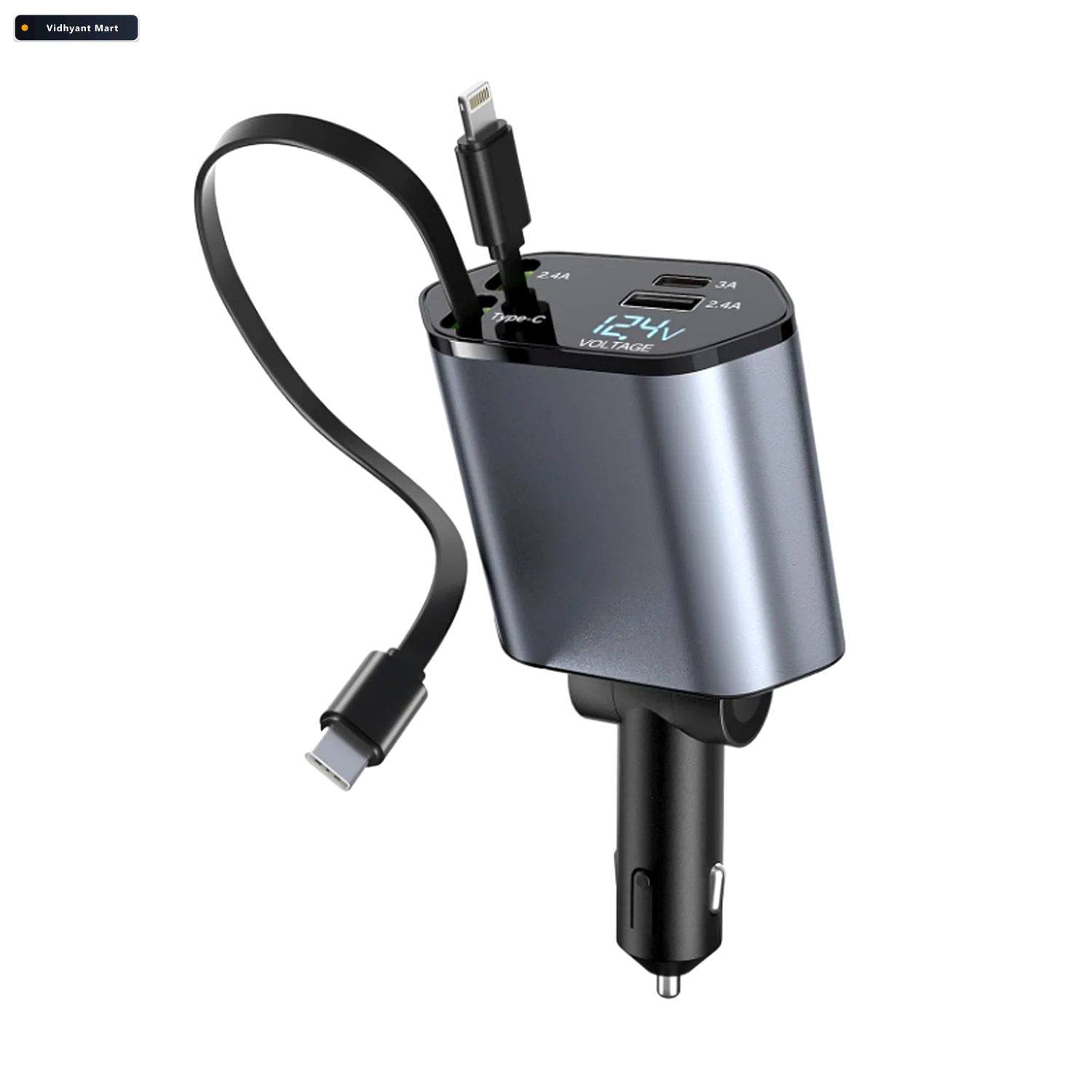 Vidhyant Mart 4 In 1 Car Charger Dual Cables 120w Super Fast Pow 4