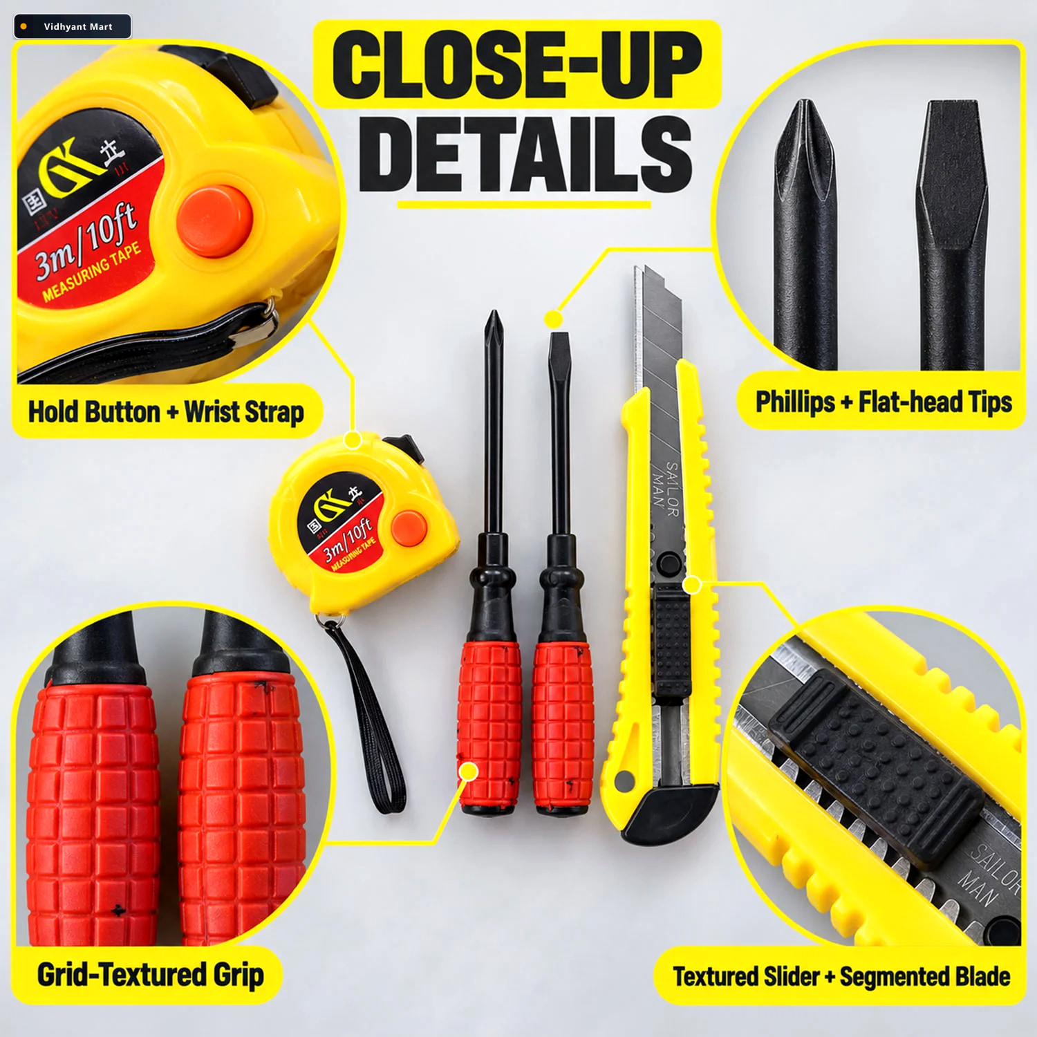 Vidhyant Mart 4 In 1 Hand Tool Kit For Garage And Hardware Repai 2
