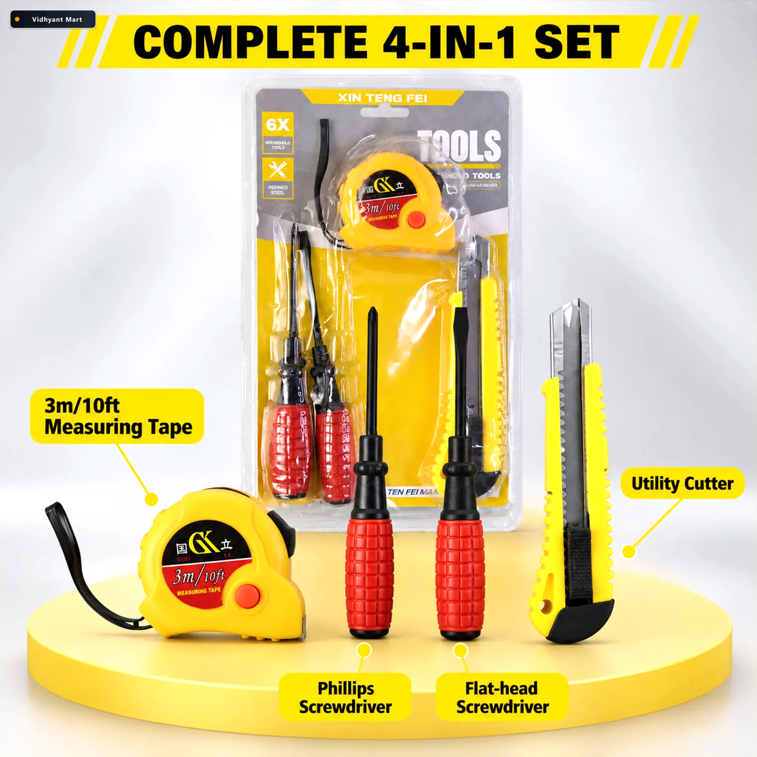Vidhyant Mart 4 In 1 Hand Tool Kit For Garage And Hardware Repai 3