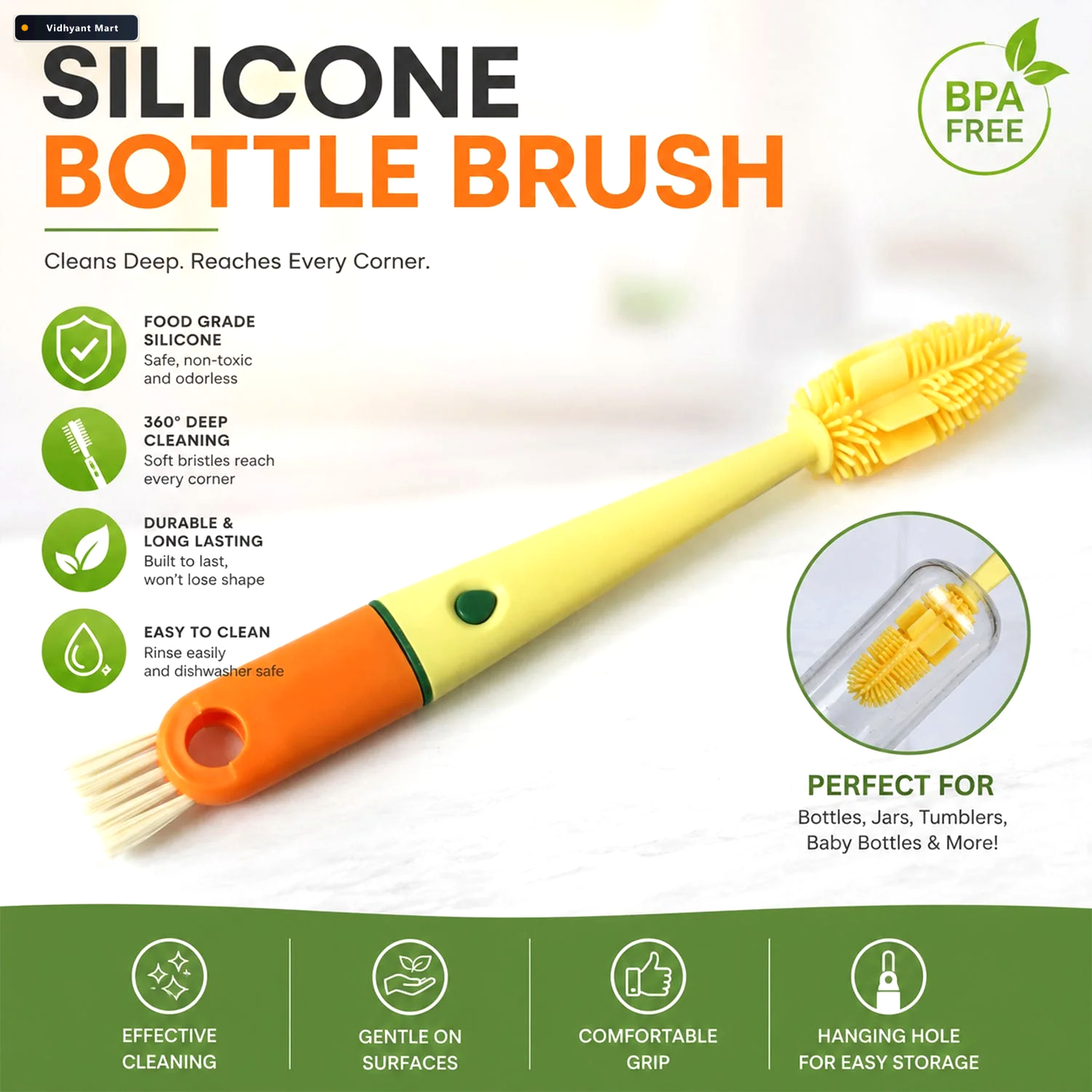 Vidhyant Mart 4 In 1 Silicone Bottle Cleaning Brush Hygienic Reu 1