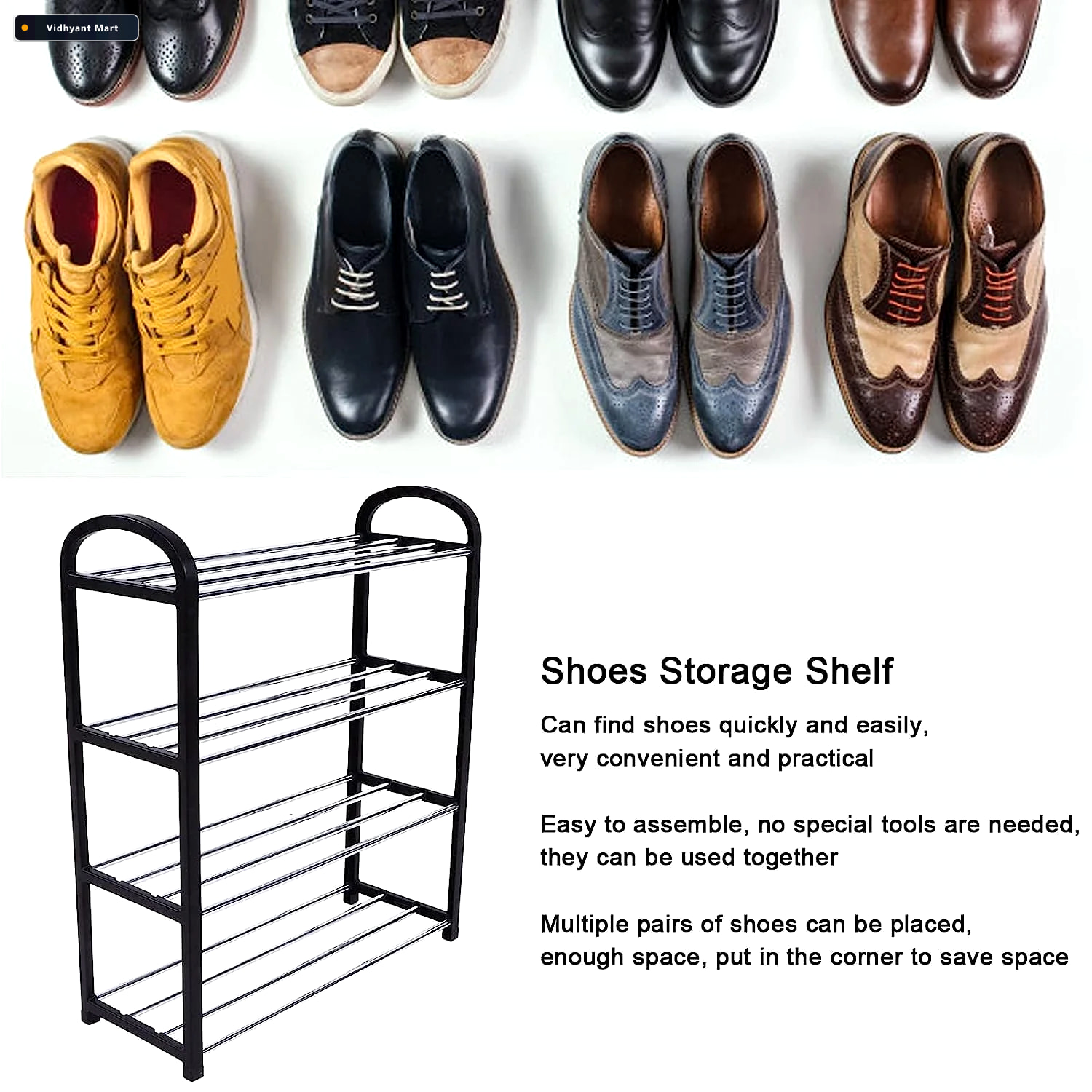 Vidhyant Mart 4 Tier Shoe Rack Space Saving Footwear Storage Ind 3