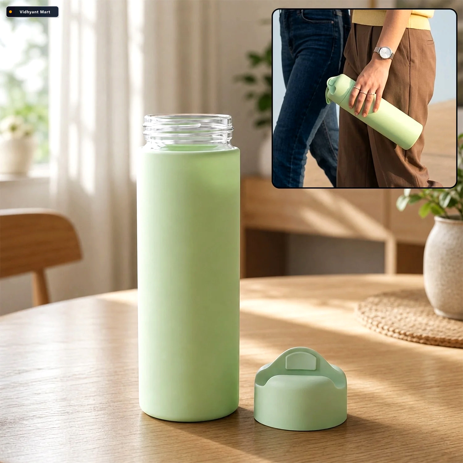 Vidhyant Mart 400 Ml Glass Travel Water Bottle With Silicone Sle 1