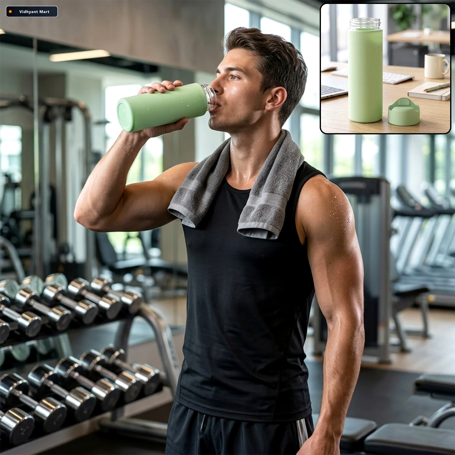 Vidhyant Mart 400 Ml Glass Water Bottle With Silicone Sleeve For 1
