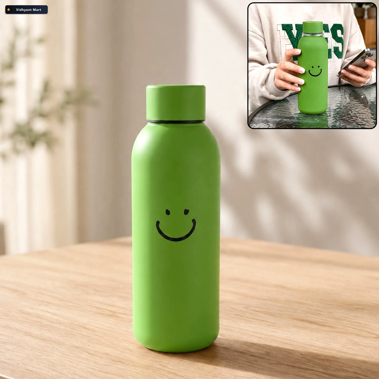 Vidhyant Mart 400 Ml Smiley Face Glass Travel Water Bottle With 1