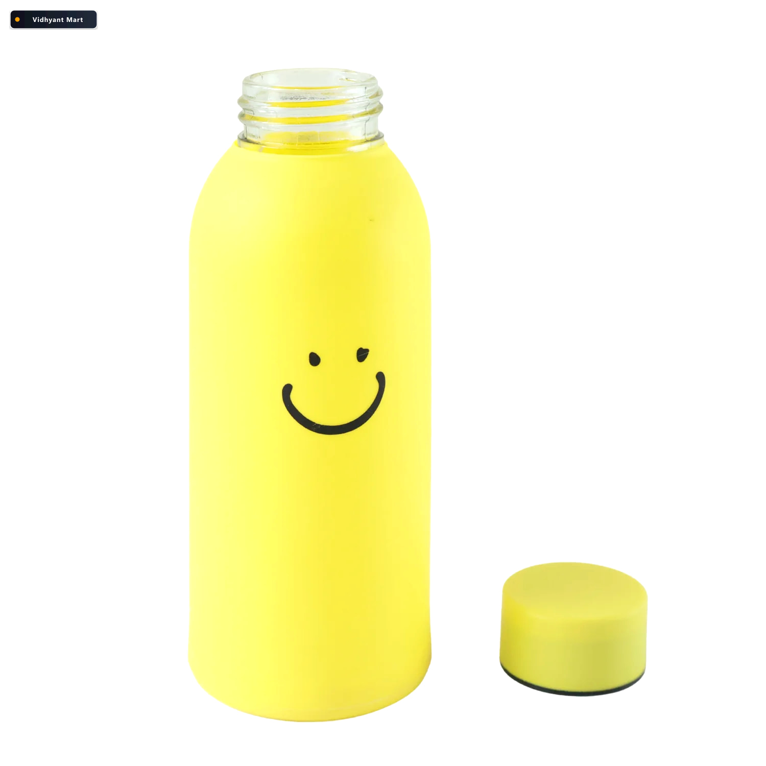 Vidhyant Mart 400 Ml Smiley Face Glass Water Bottle With Silicon 3