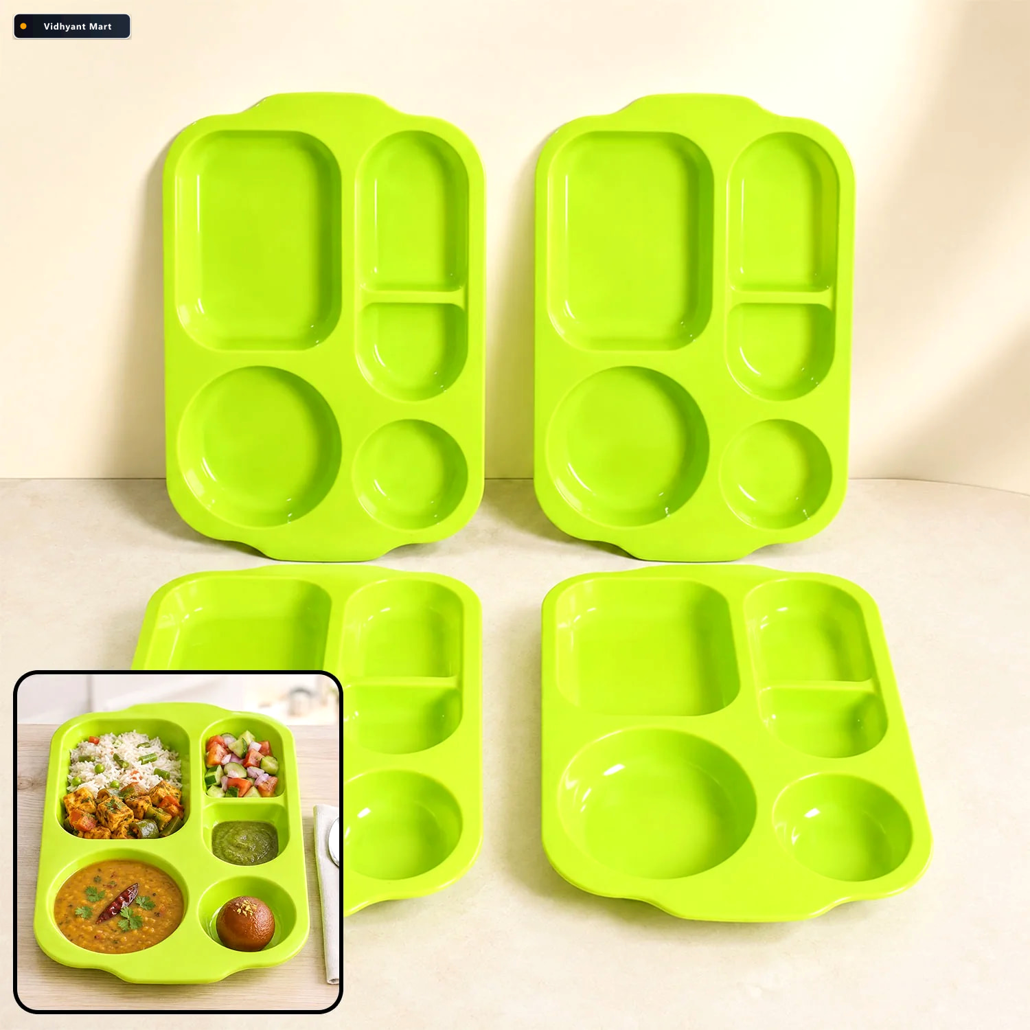 Vidhyant Mart 5 Compartment Food Plates Unbreakable Multicolor S 1