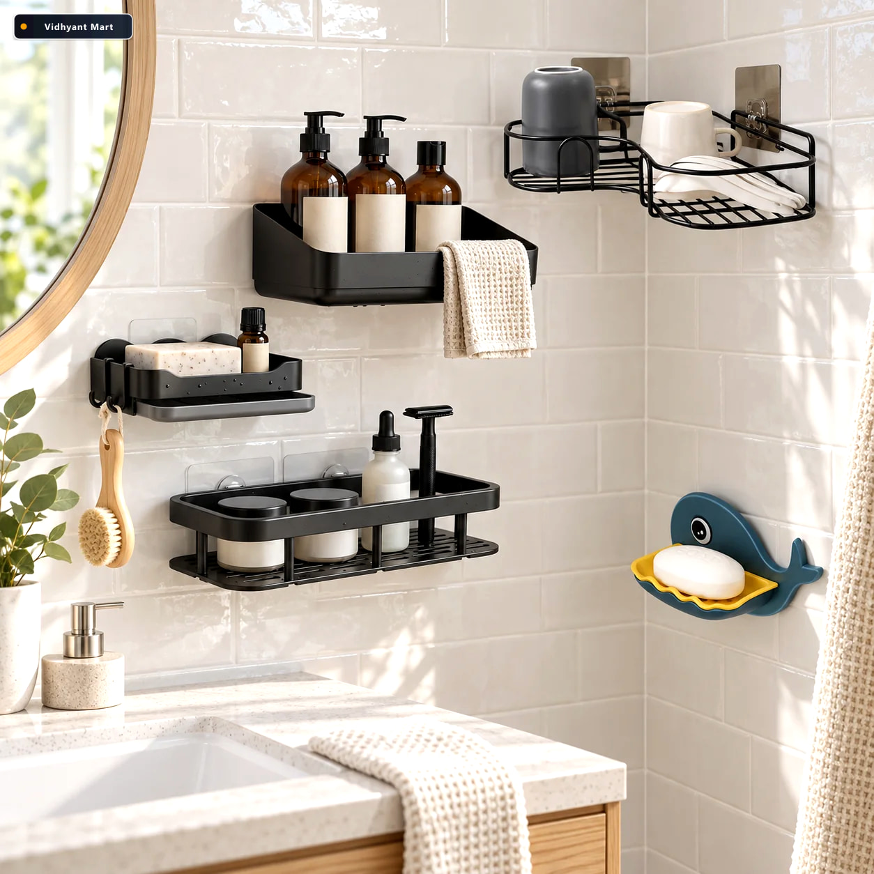 Vidhyant Mart 5 In 1 Bathroom Wall Organiser Combo Storage Shelv 3