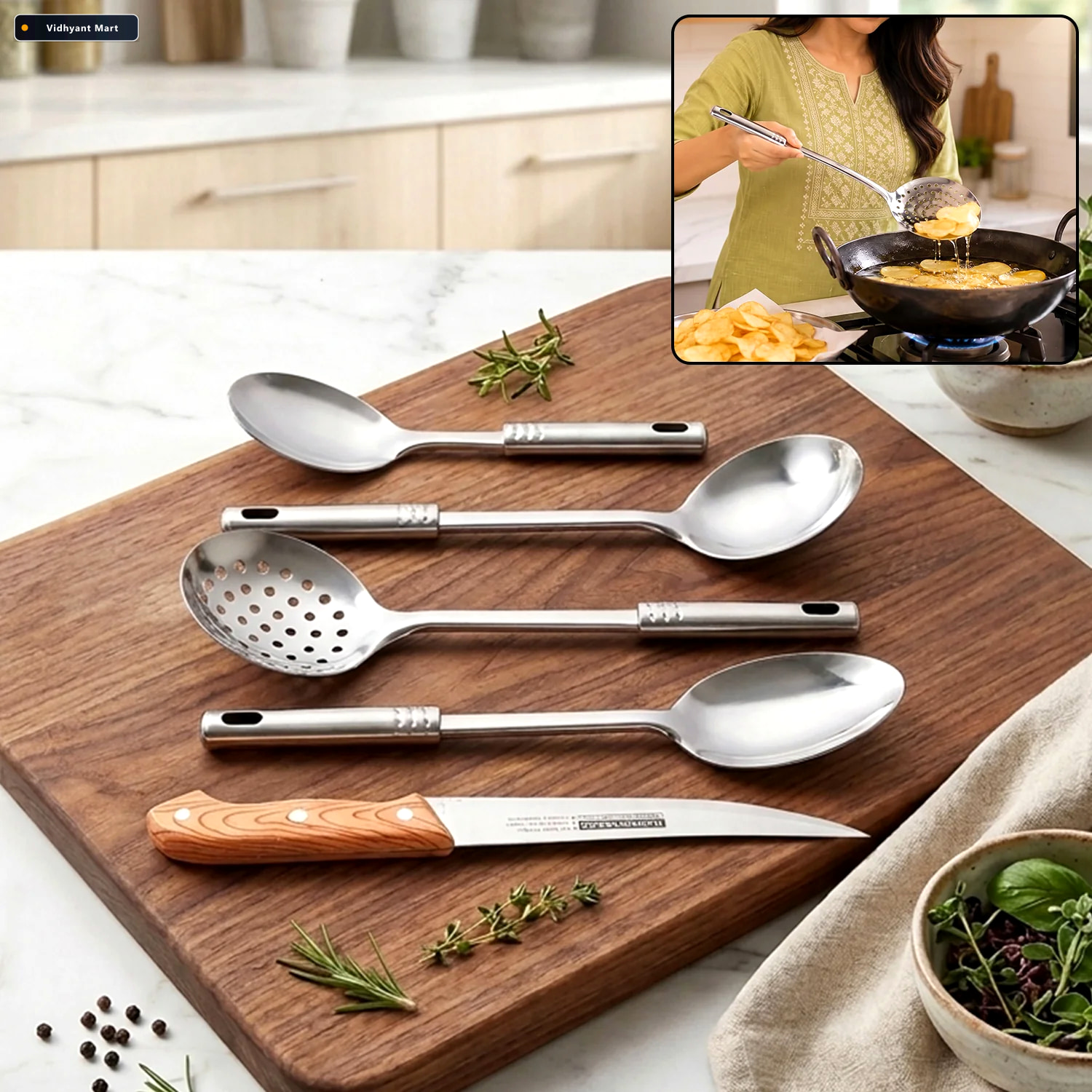 Vidhyant Mart 5 In 1 Stainless Steel Kitchenware Tool Set With S 1