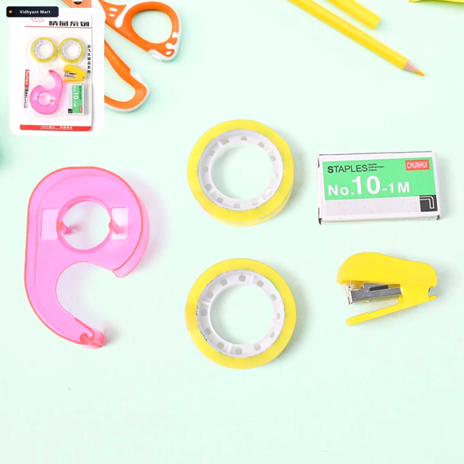 Vidhyant Mart 5 In 1 Stationery Kit Compact Stapler Sealing Tape 1