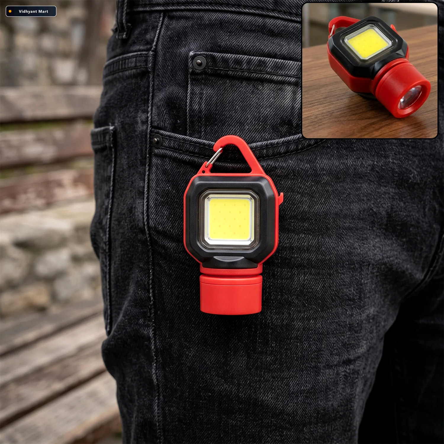 Vidhyant Mart 5 Mode Mini Cob Led Keychain Flashlight With Carab 1