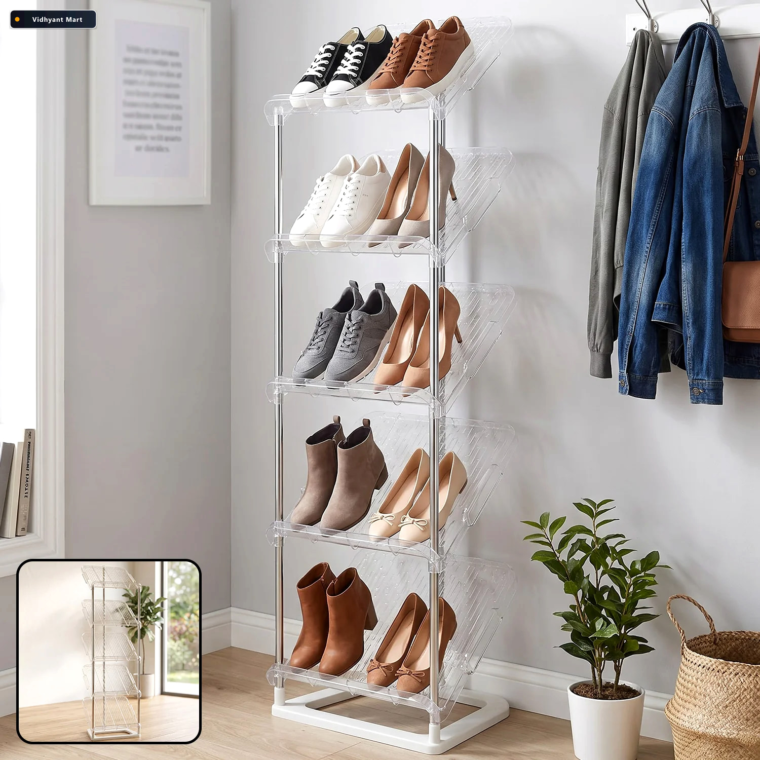 Vidhyant Mart 5 Tier Shoe Storage Rack With Slanted Shelves For 1