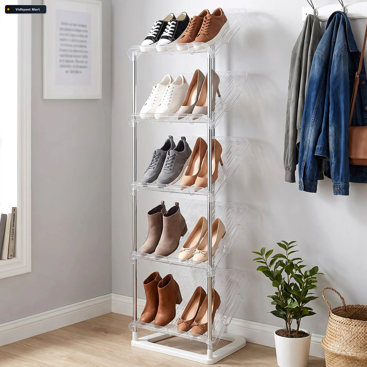 Vidhyant Mart 5 Tier Shoe Storage Rack With Slanted Shelves For 2