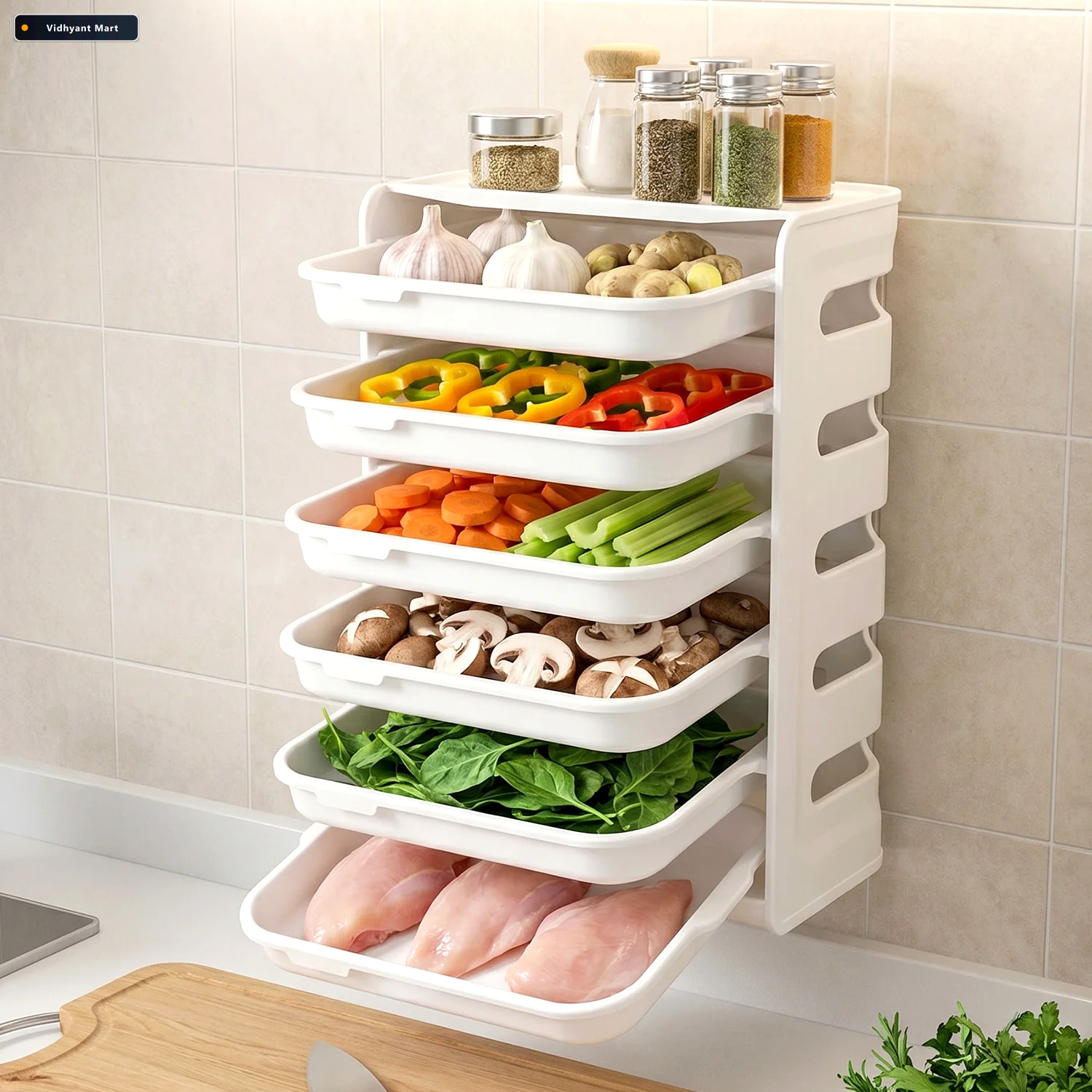 Vidhyant Mart 6 Layer Wall Mounted Food Storage Rack Space Savin 3
