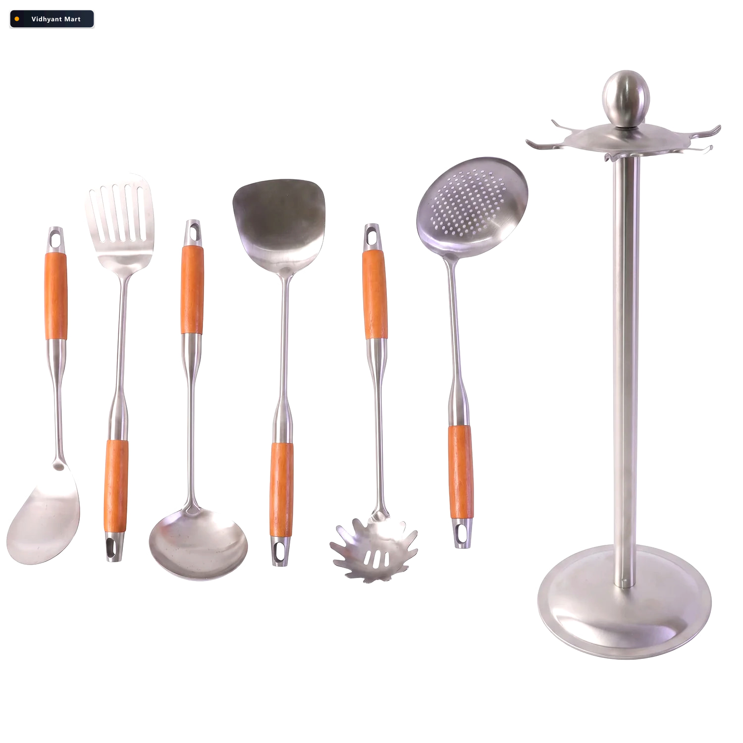 Vidhyant Mart 7 In 1 Stainless Steel Kitchen Tool Set With Woode 4