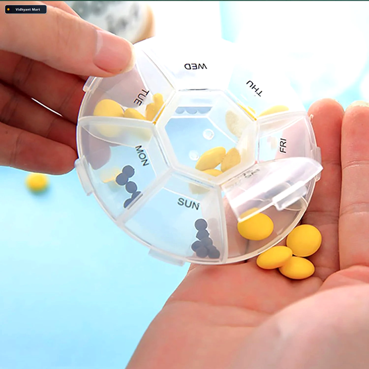 Vidhyant Mart 7 Sided Portable Pill Box Compact Weekly Medicine 3