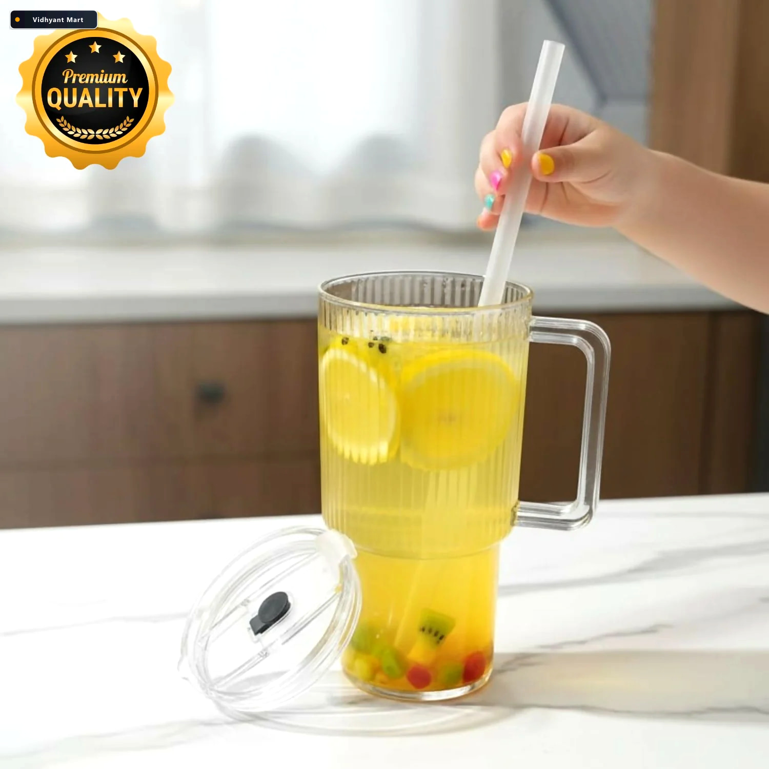 Vidhyant Mart 900 Ml Glass Tumbler With Handle Stylish Durable D 1