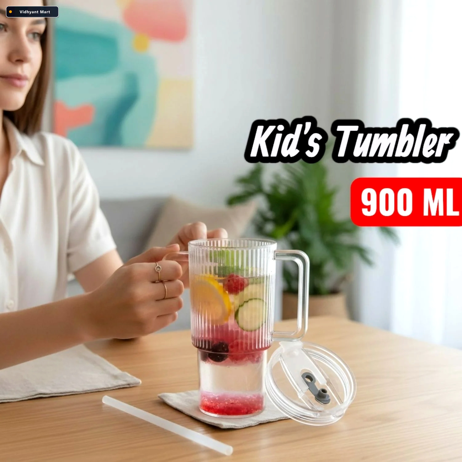 Vidhyant Mart 900 Ml Glass Tumbler With Handle Stylish Durable D 2