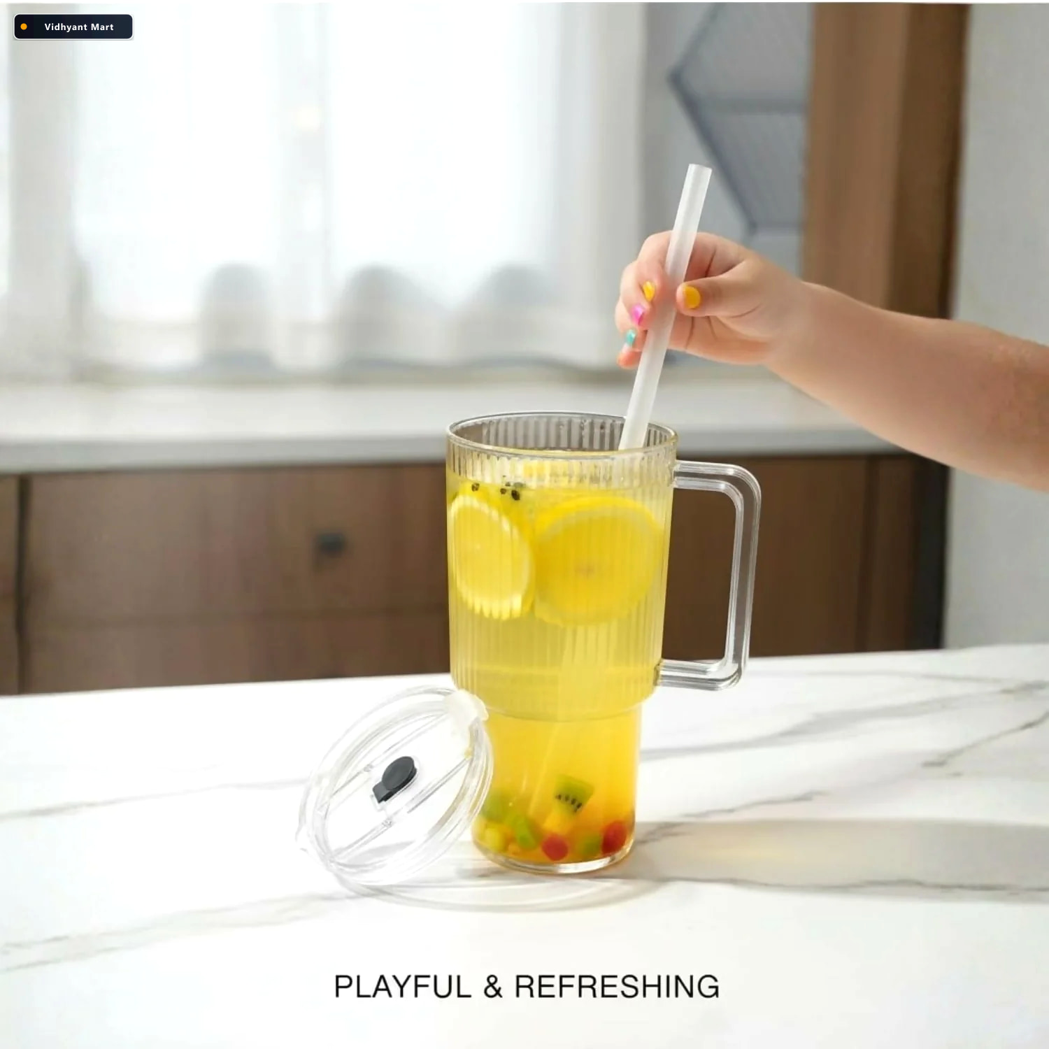 Vidhyant Mart 900 Ml Glass Tumbler With Handle Stylish Durable D 3