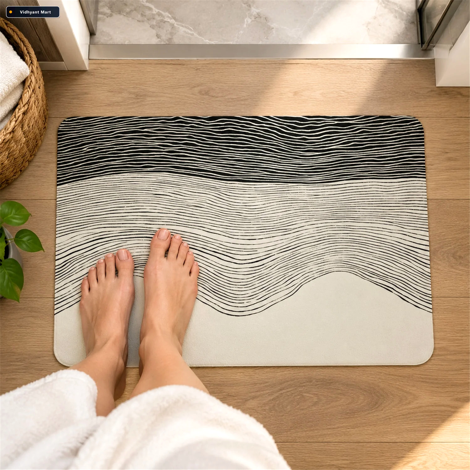 Vidhyant Mart Absorbent Bathroom Mat Abstract Wave Line Print Qu 2