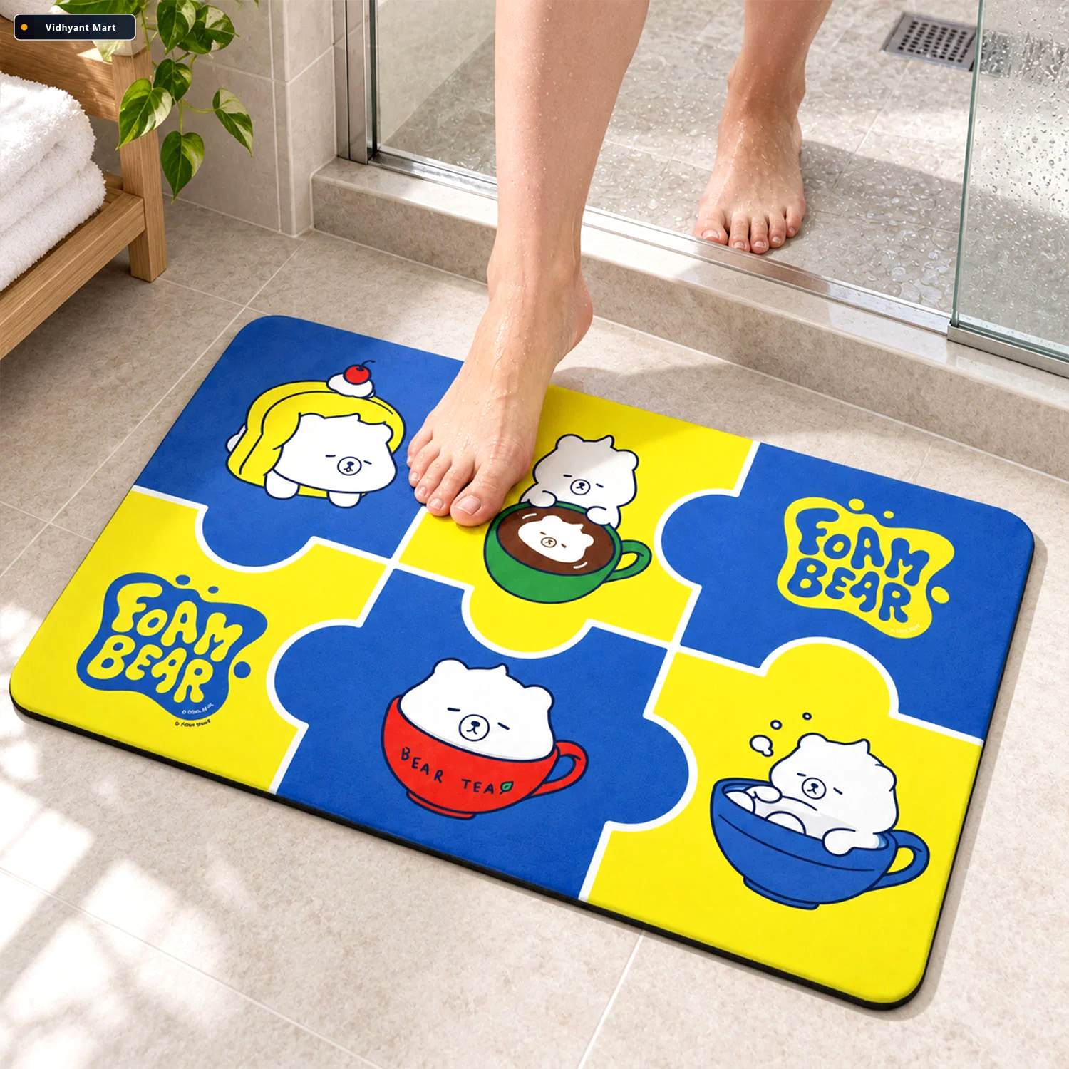Vidhyant Mart Absorbent Bathroom Mat Cute Cartoon Bear Print Qui 1