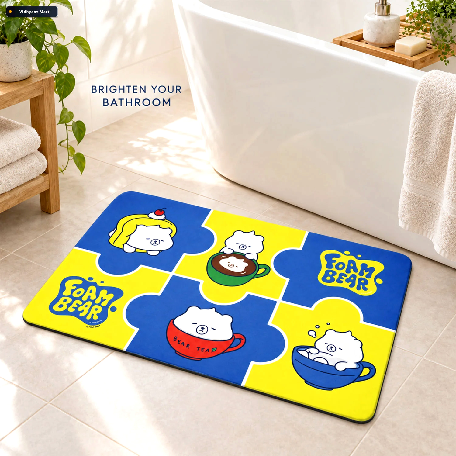 Vidhyant Mart Absorbent Bathroom Mat Cute Cartoon Bear Print Qui 2