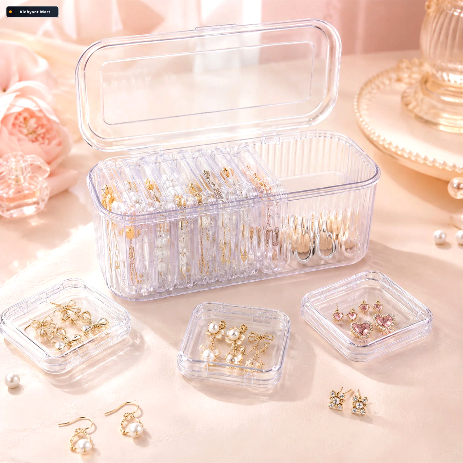 Vidhyant Mart Acrylic Jewellery Storage Box Clear Organizer With 3