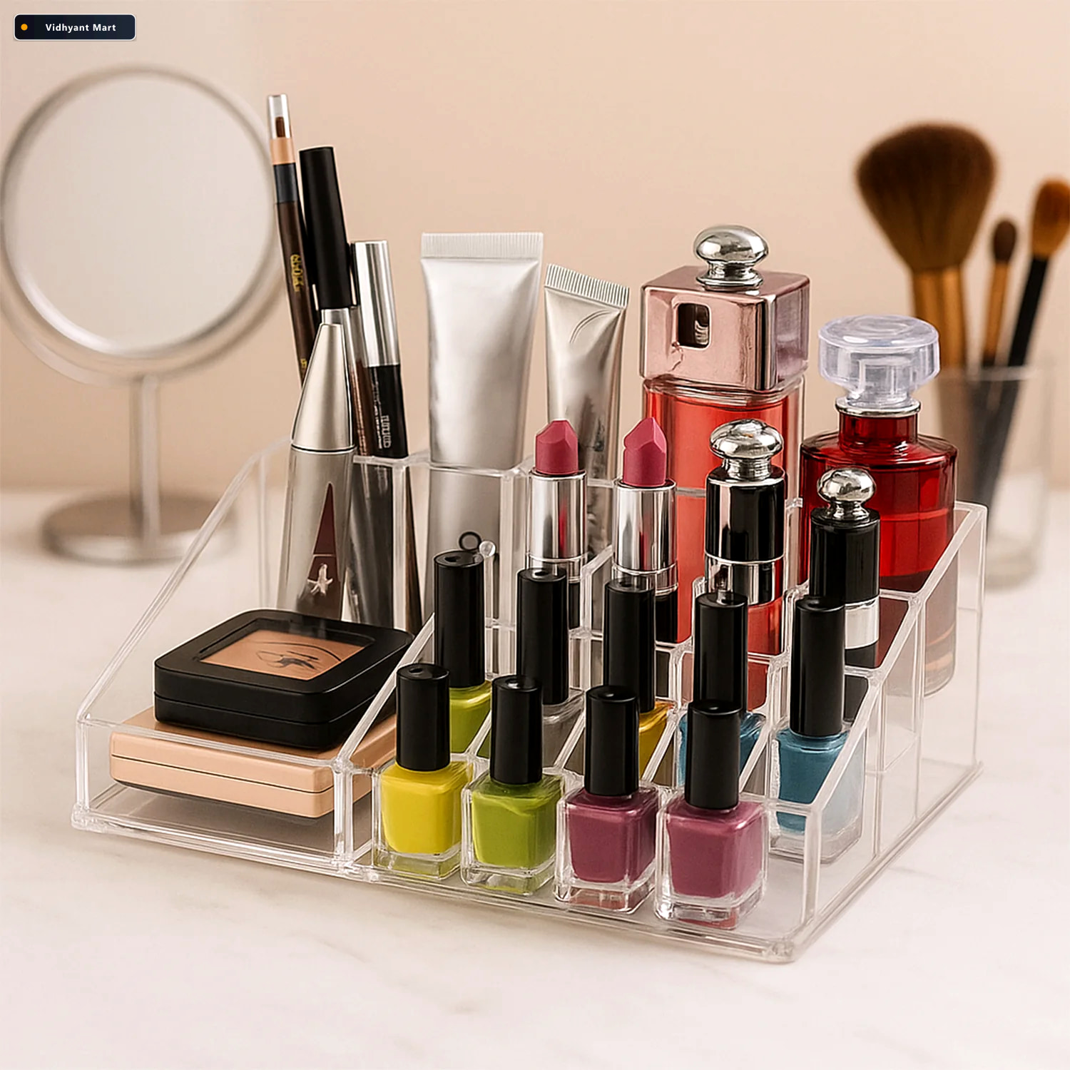 Vidhyant Mart Acrylic Makeup Organizer 16 Clear Compartments For 2