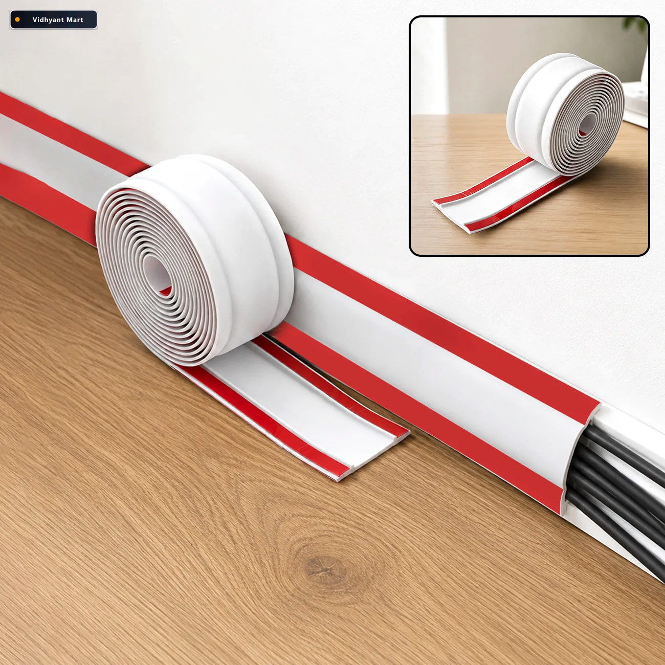 Vidhyant Mart Adhesive Cable Protector Cord Cover 3 Meter Floor 1