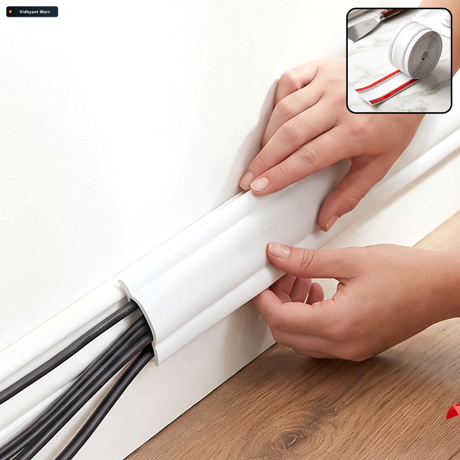 Vidhyant Mart Adhesive Cable Protector Cord Cover 3 Meter Floor 2