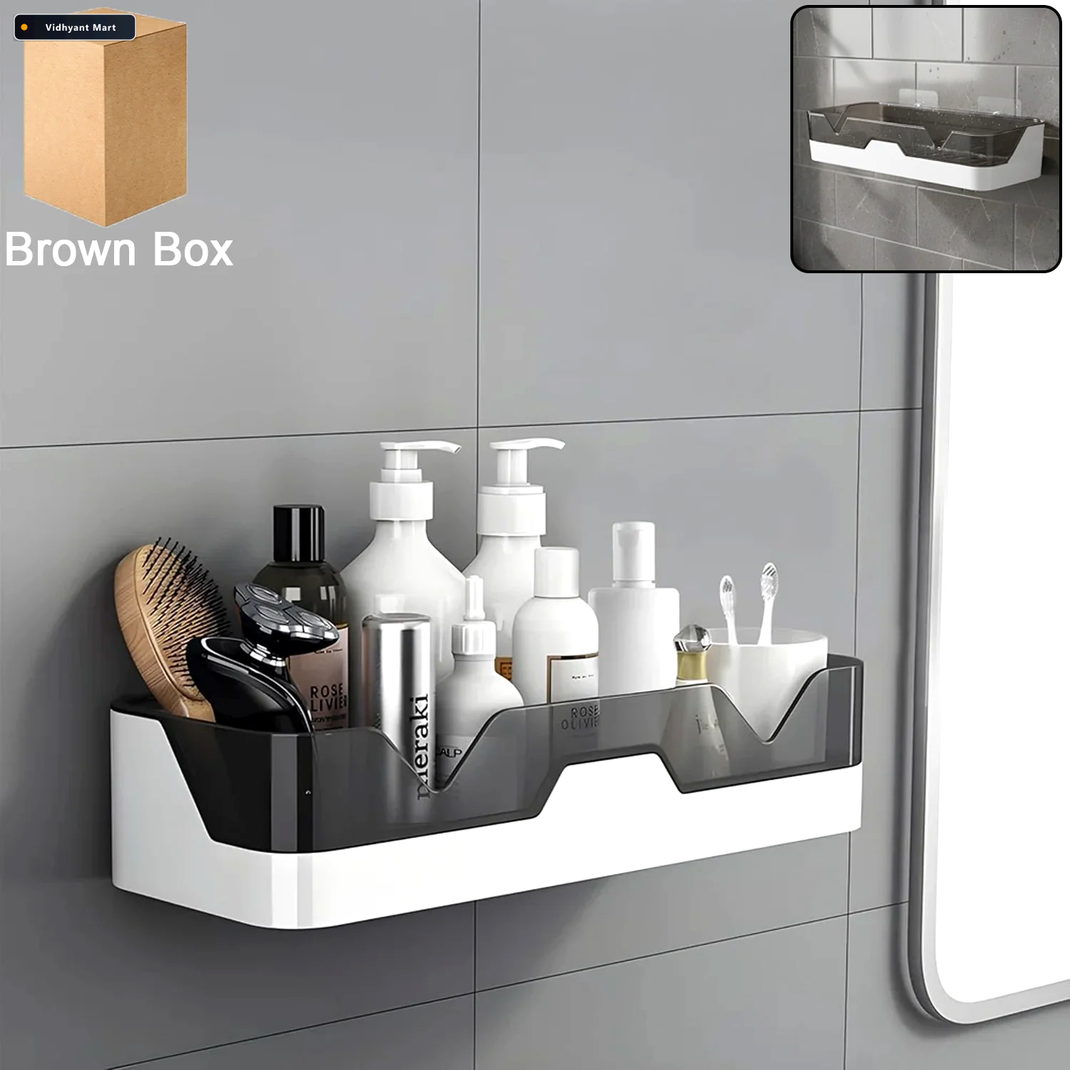 Vidhyant Mart Adhesive Plastic Storage Shelf Wall Mounted Space 1