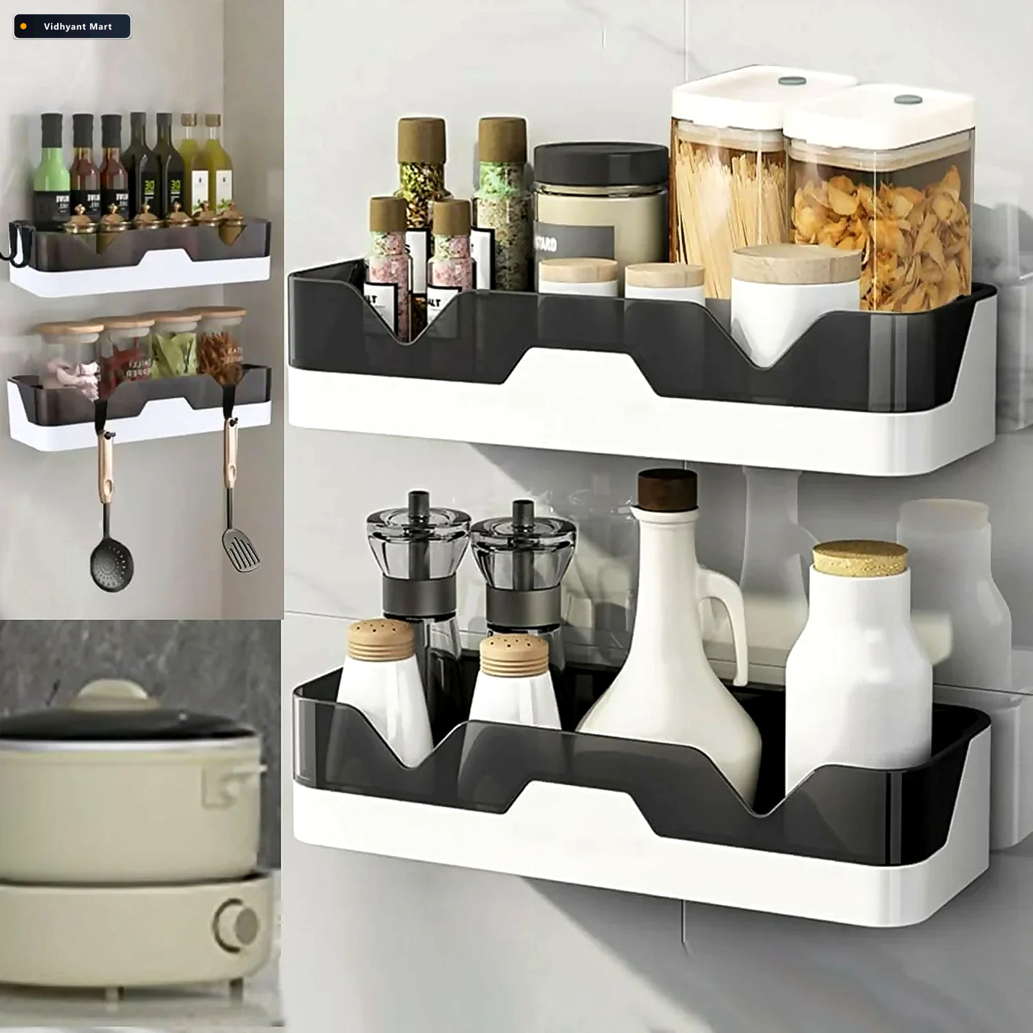 Vidhyant Mart Adhesive Plastic Storage Shelf Wall Mounted Space 2