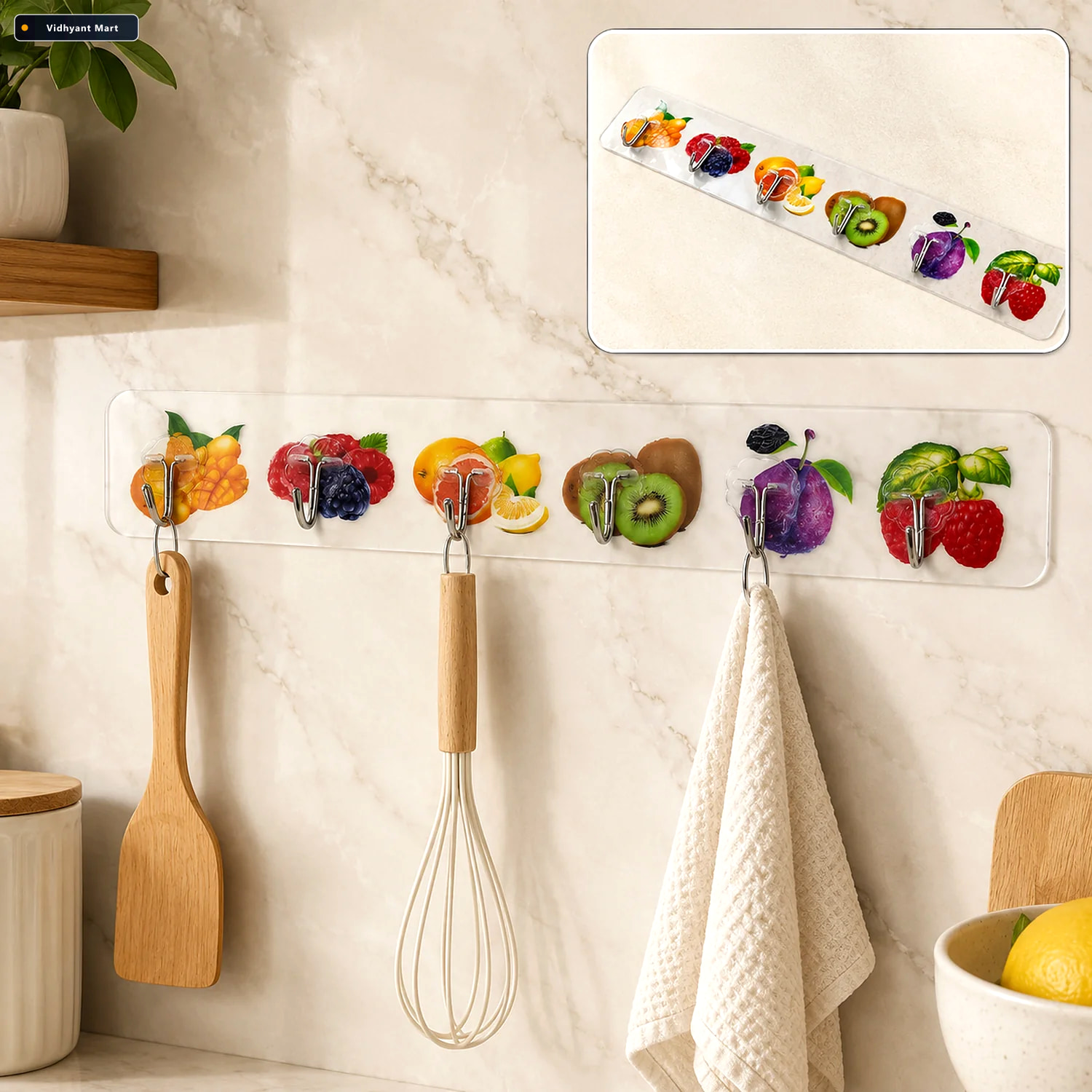 Vidhyant Mart Adhesive Wall Hooks Strong Transparent Multiuse 6 1