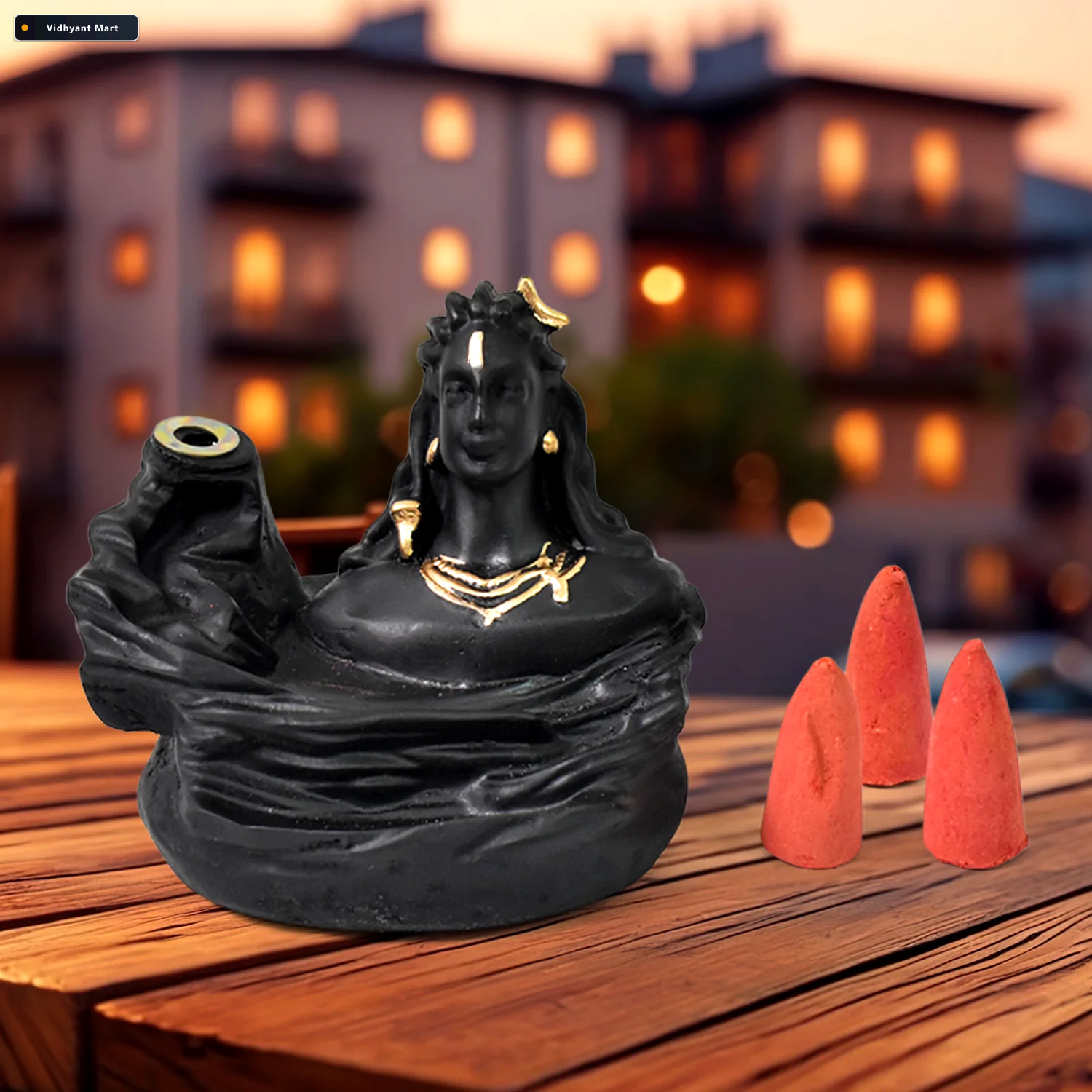 Vidhyant Mart Adiyogi Shiva Backflow Incense Holder Serene Smoke 3