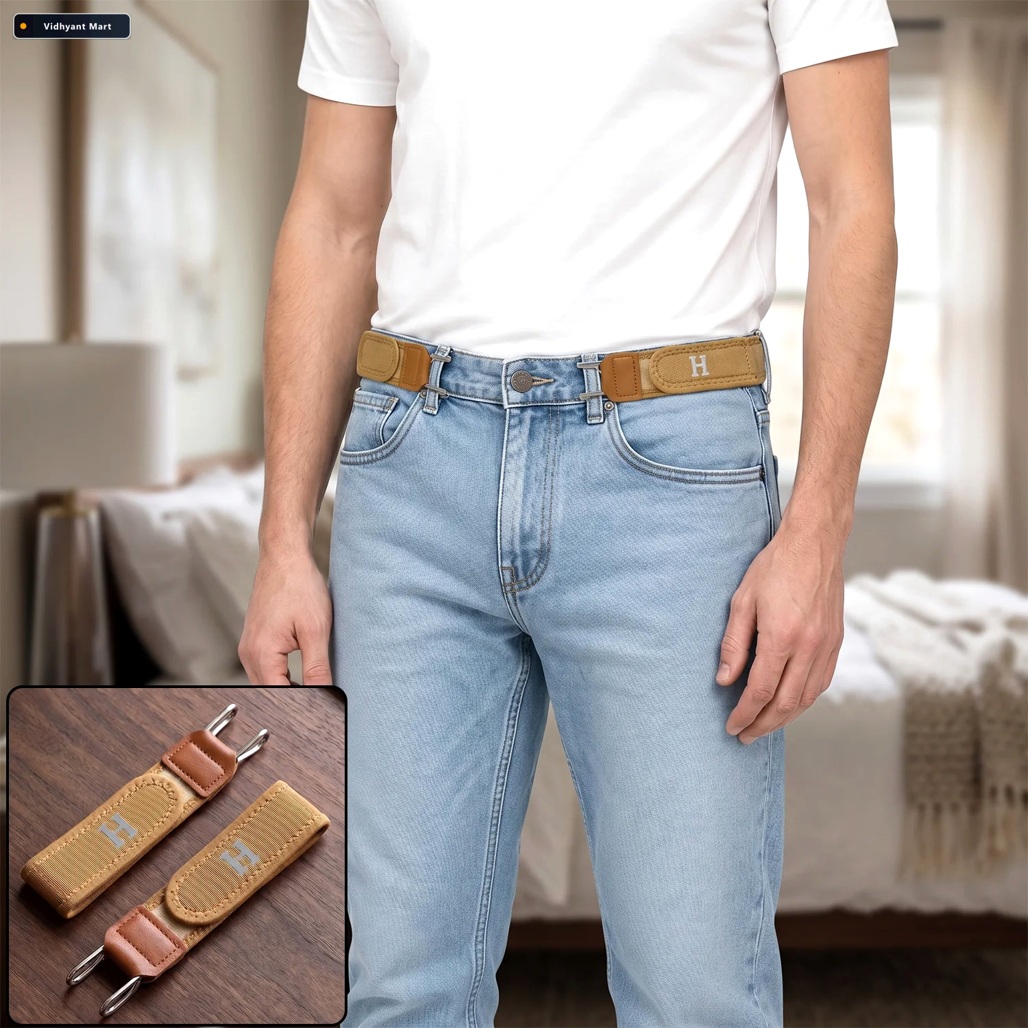 Vidhyant Mart Adjustable Buckleless Elastic Waist Belt Hooks For 1