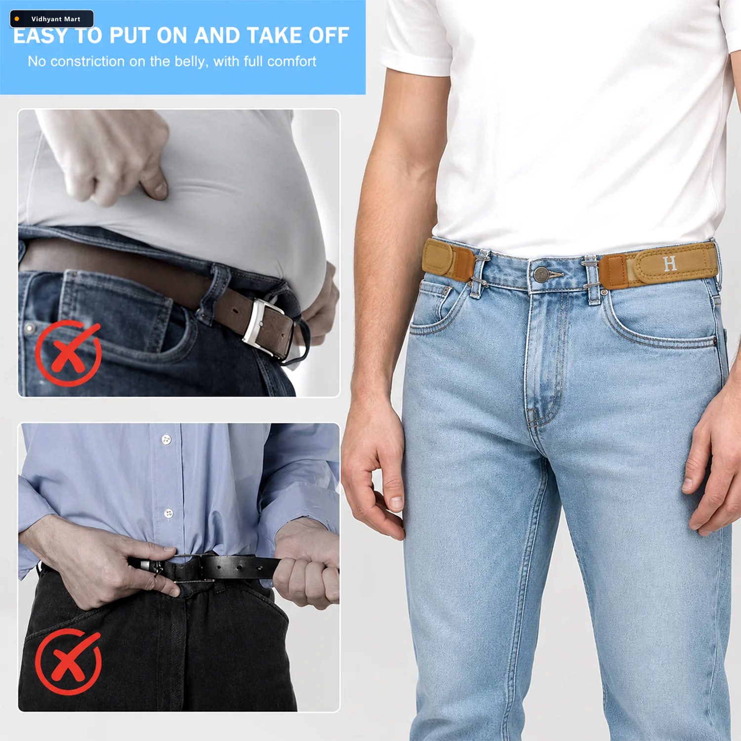 Vidhyant Mart Adjustable Buckleless Elastic Waist Belt Hooks For 3