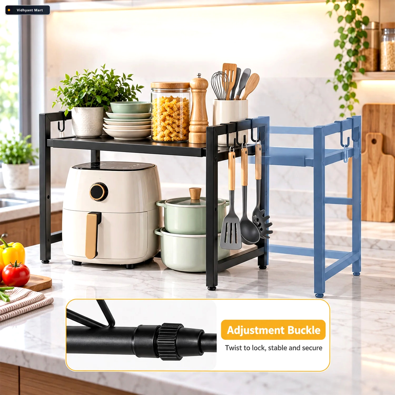 Vidhyant Mart Adjustable Microwave Oven Storage Rack Metal Kitch 1