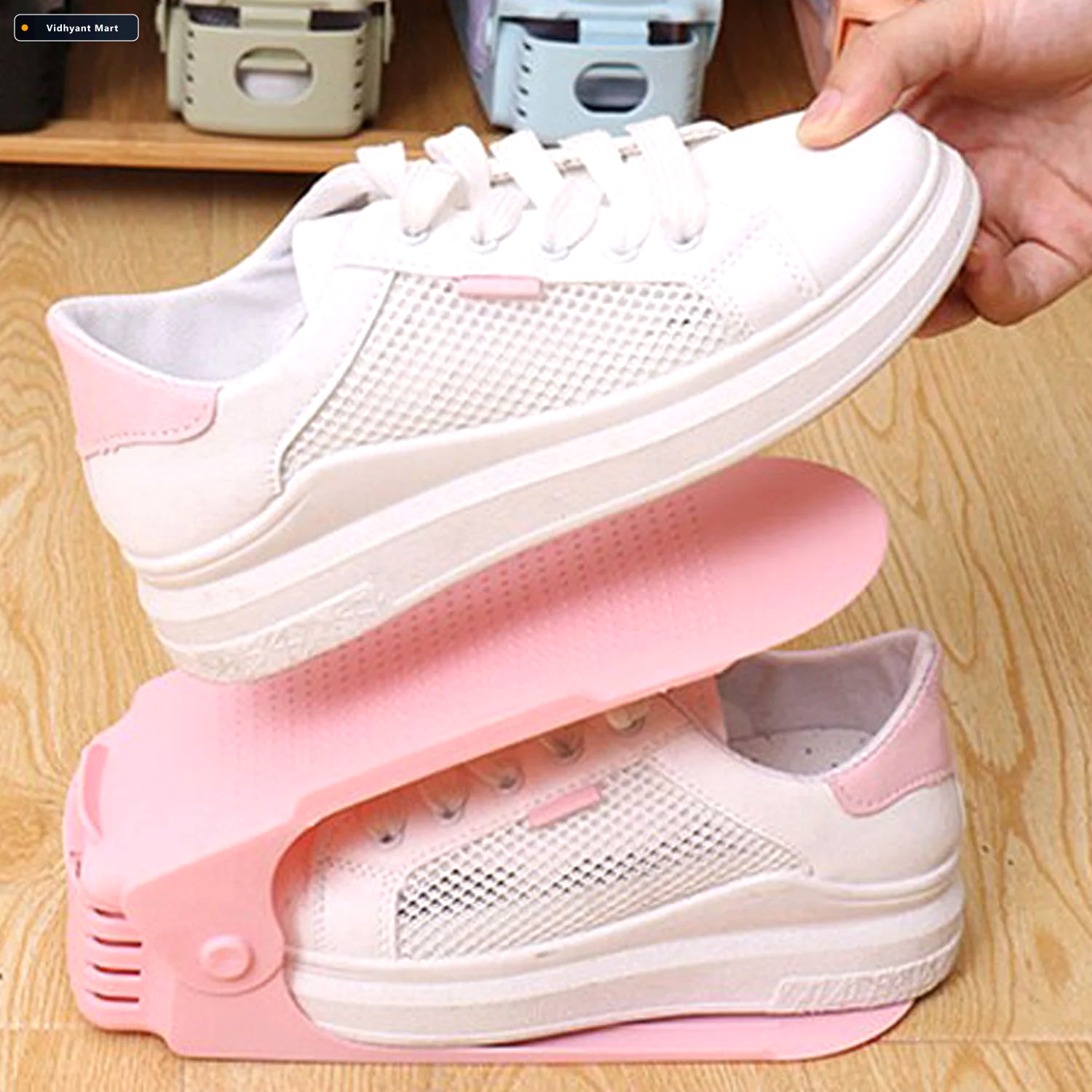 Vidhyant Mart Adjustable Shoe Organizer Folding Space Saver Velv 1