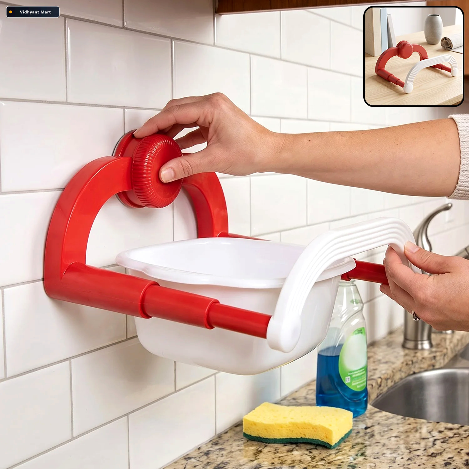 Vidhyant Mart Adjustable Suction Cup Basin Holder Rack For Kitch 1