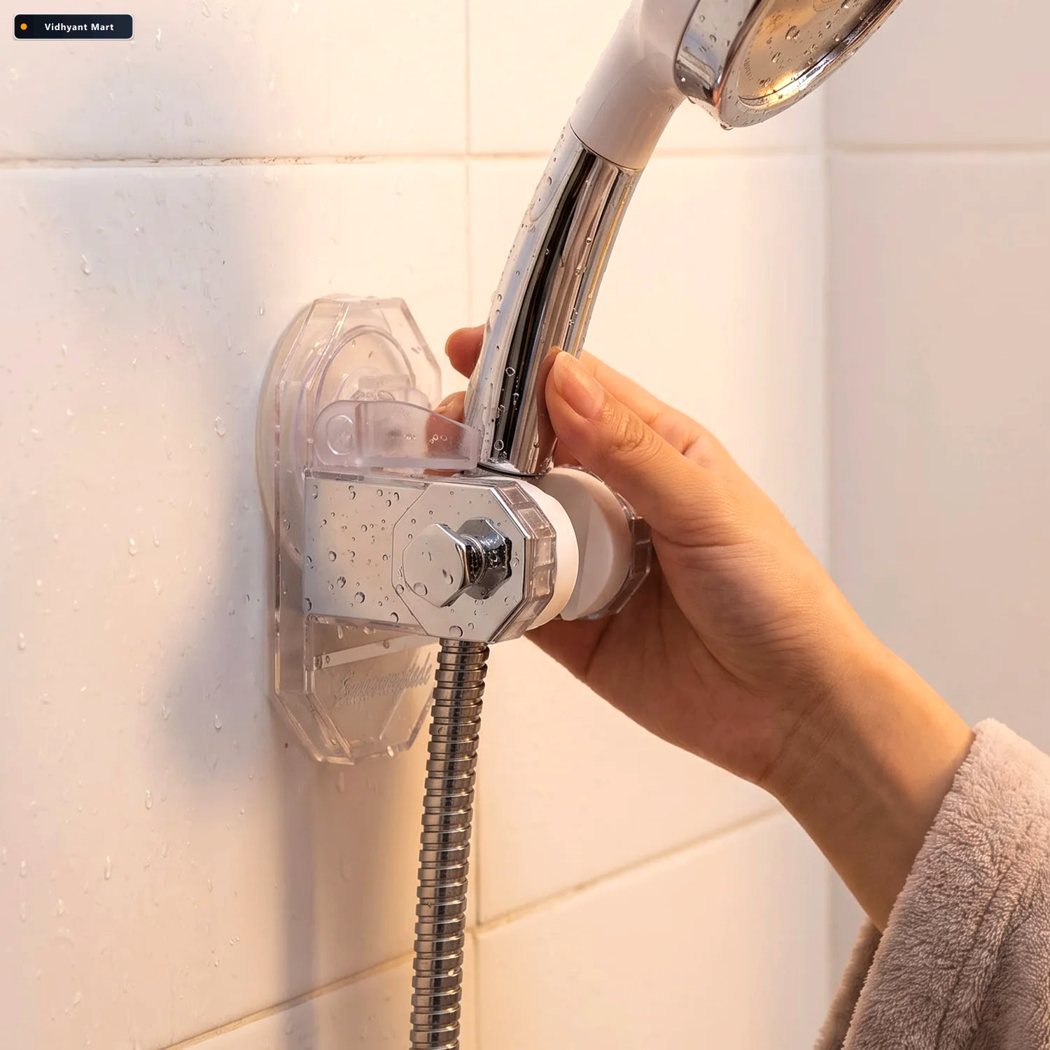 Vidhyant Mart Adjustable Suction Cup Shower Head Holder For Bath 1