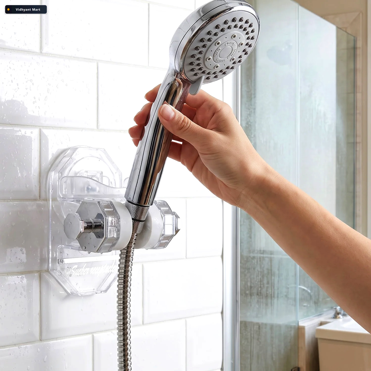 Vidhyant Mart Adjustable Suction Cup Shower Head Holder For Bath 2