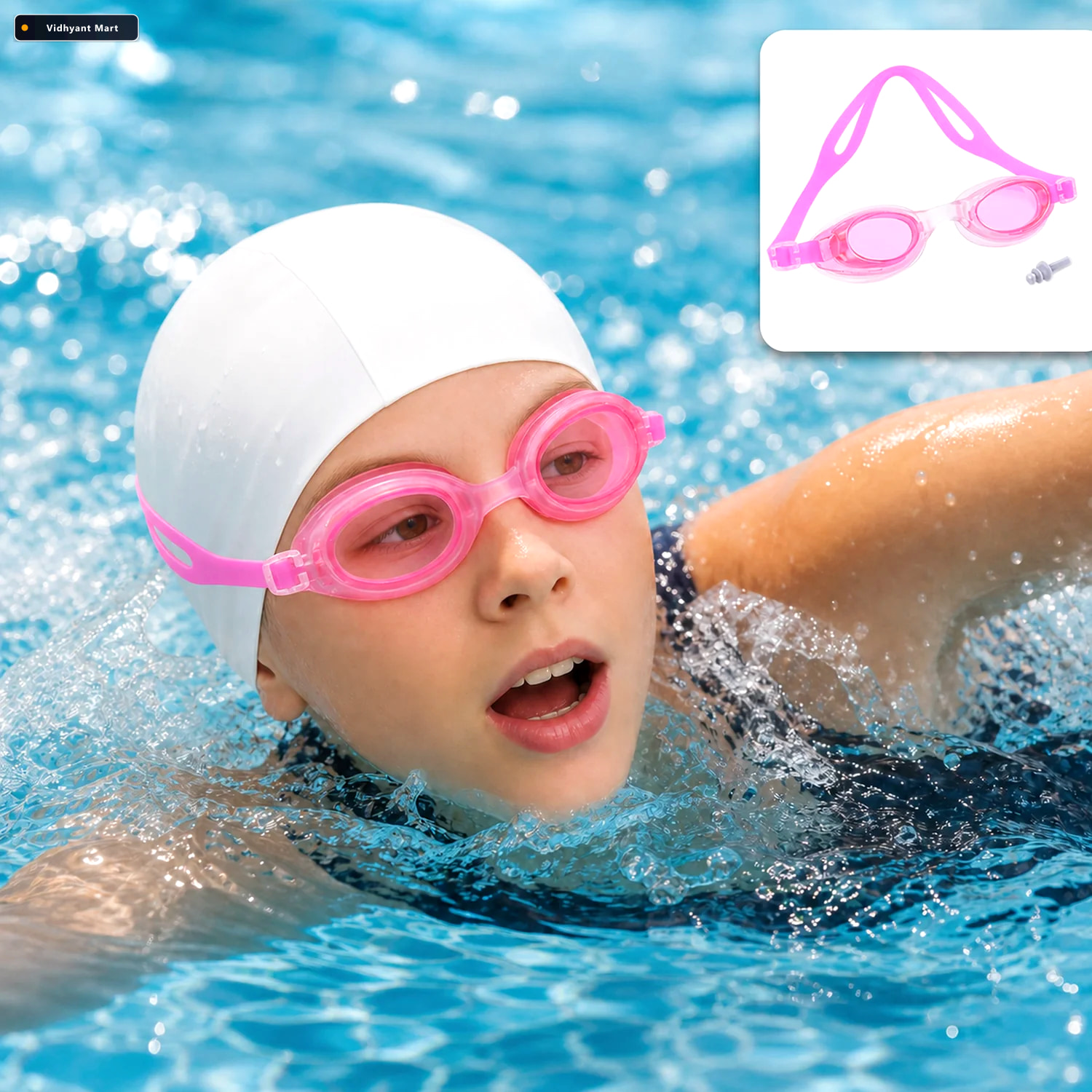 Vidhyant Mart Adjustable Swimming Goggles For Kids Clear Vision 1