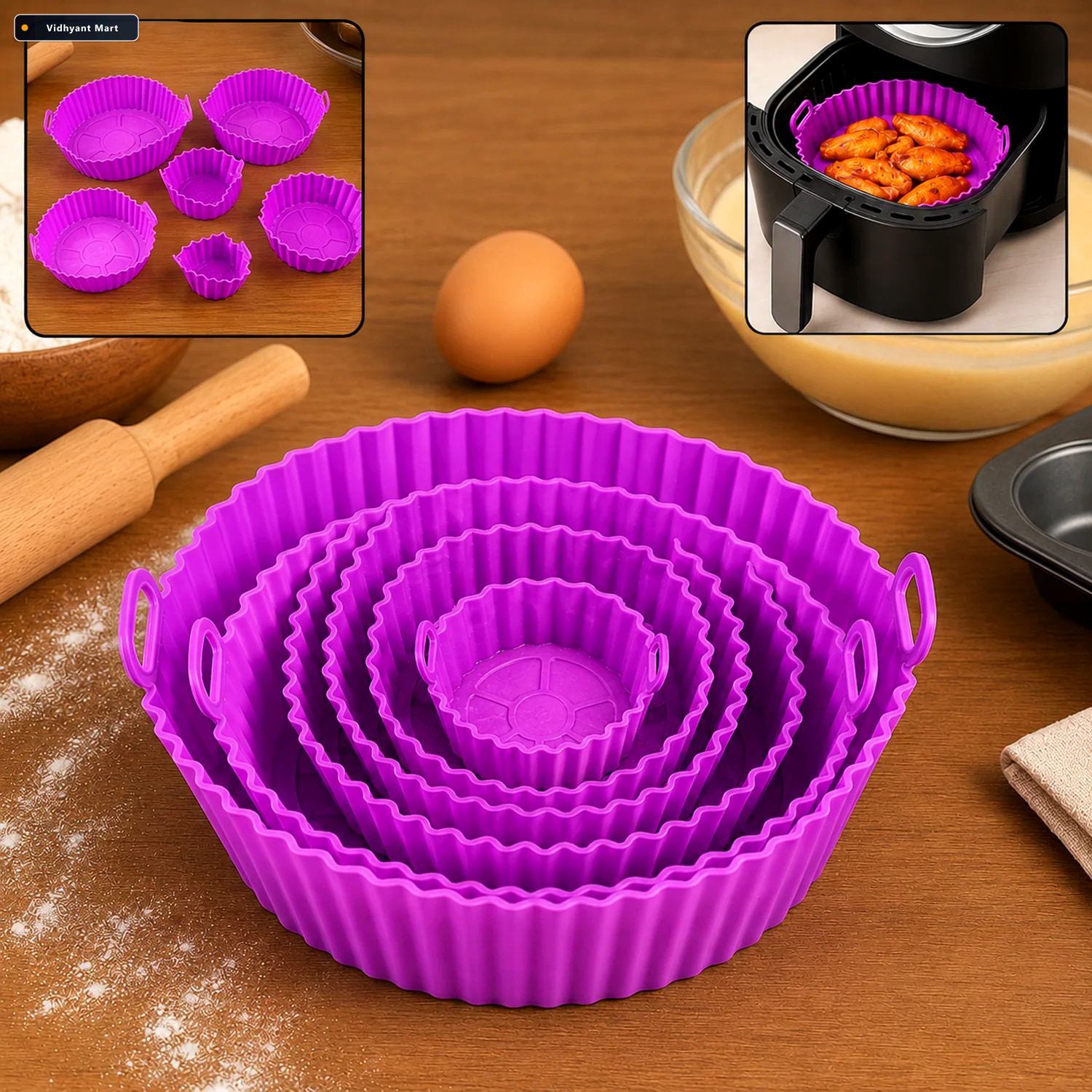 Vidhyant Mart Air Fryer Silicone Pot With Handles Reusable 6 Pc 1