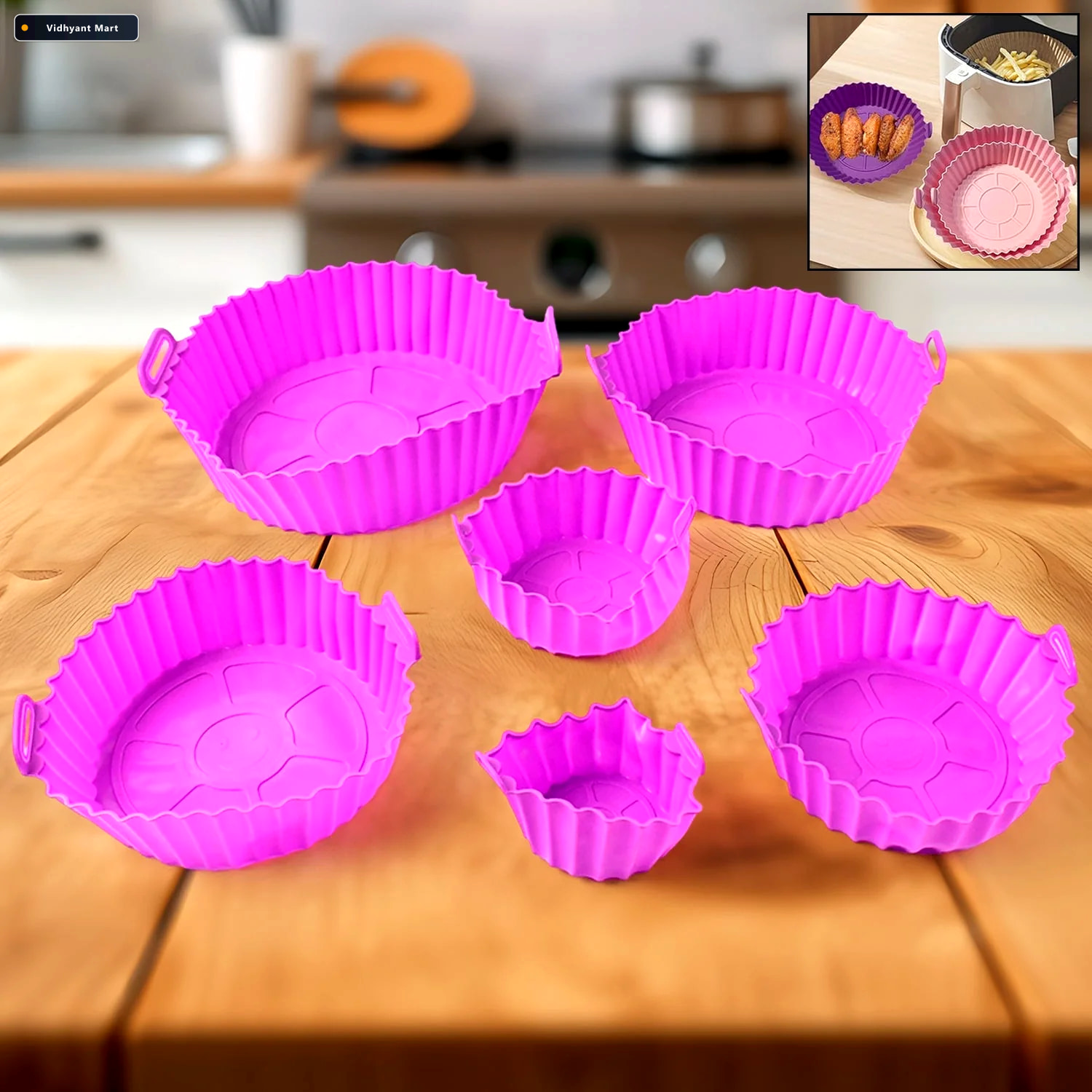 Vidhyant Mart Air Fryer Silicone Pot With Handles Reusable 6 Pc 2